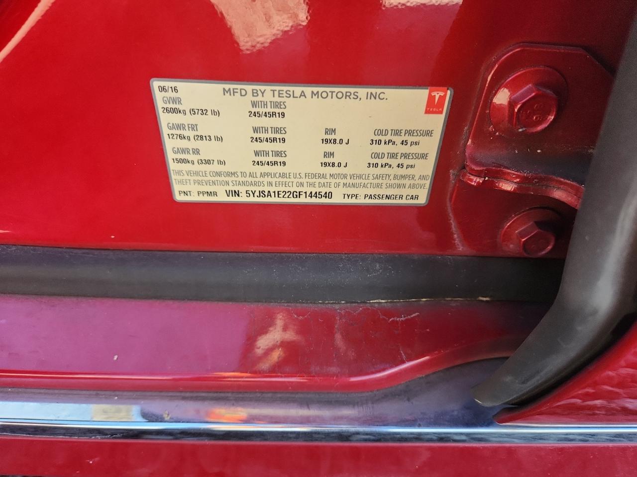 2016 Tesla Model S VIN: 5YJSA1E22GF144540 Lot: 92076745