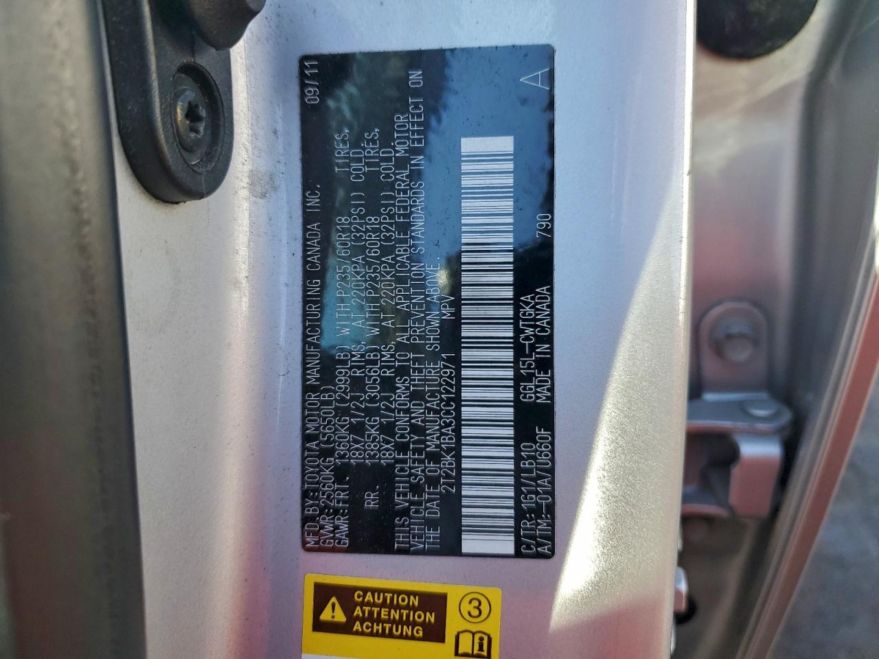 2012 Lexus Rx 350 VIN: 2T2BK1BA3CC122971 Lot: 93922135