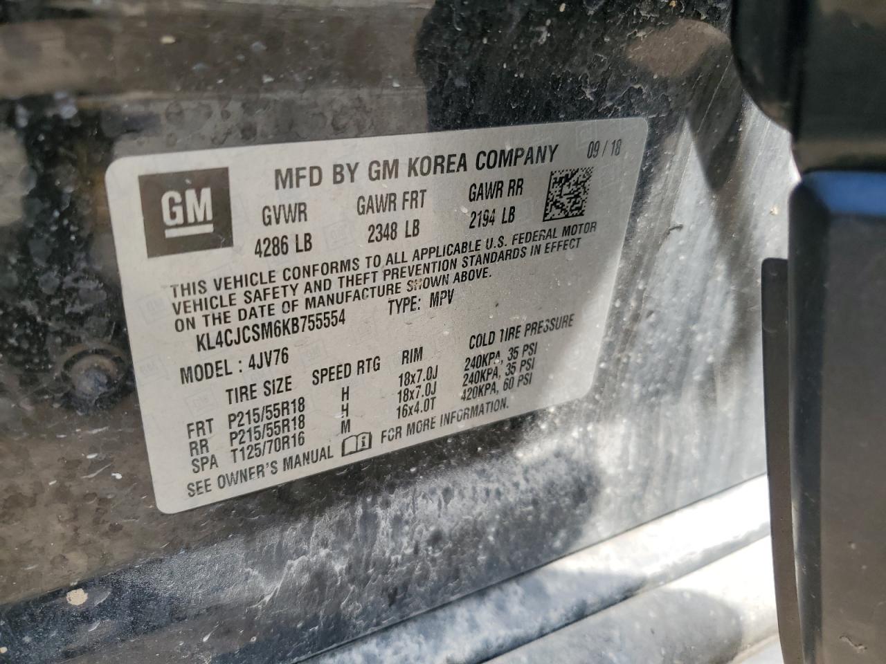 2019 Buick Encore Essence VIN: KL4CJCSM6KB755554 Lot: 91692275