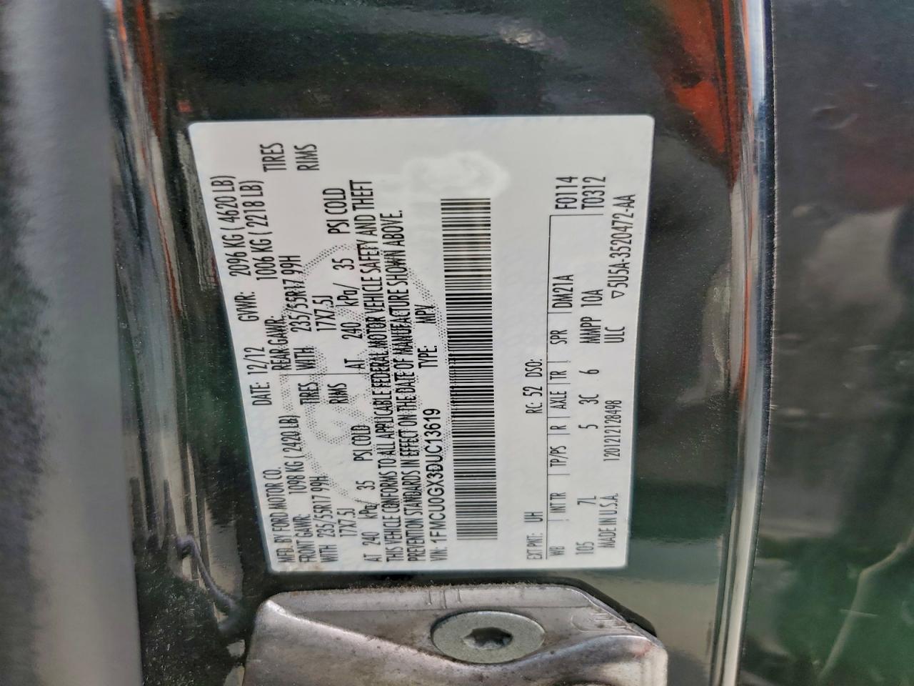 2013 Ford Escape Se VIN: 1FMCU0GX3DUC13619 Lot: 93323735