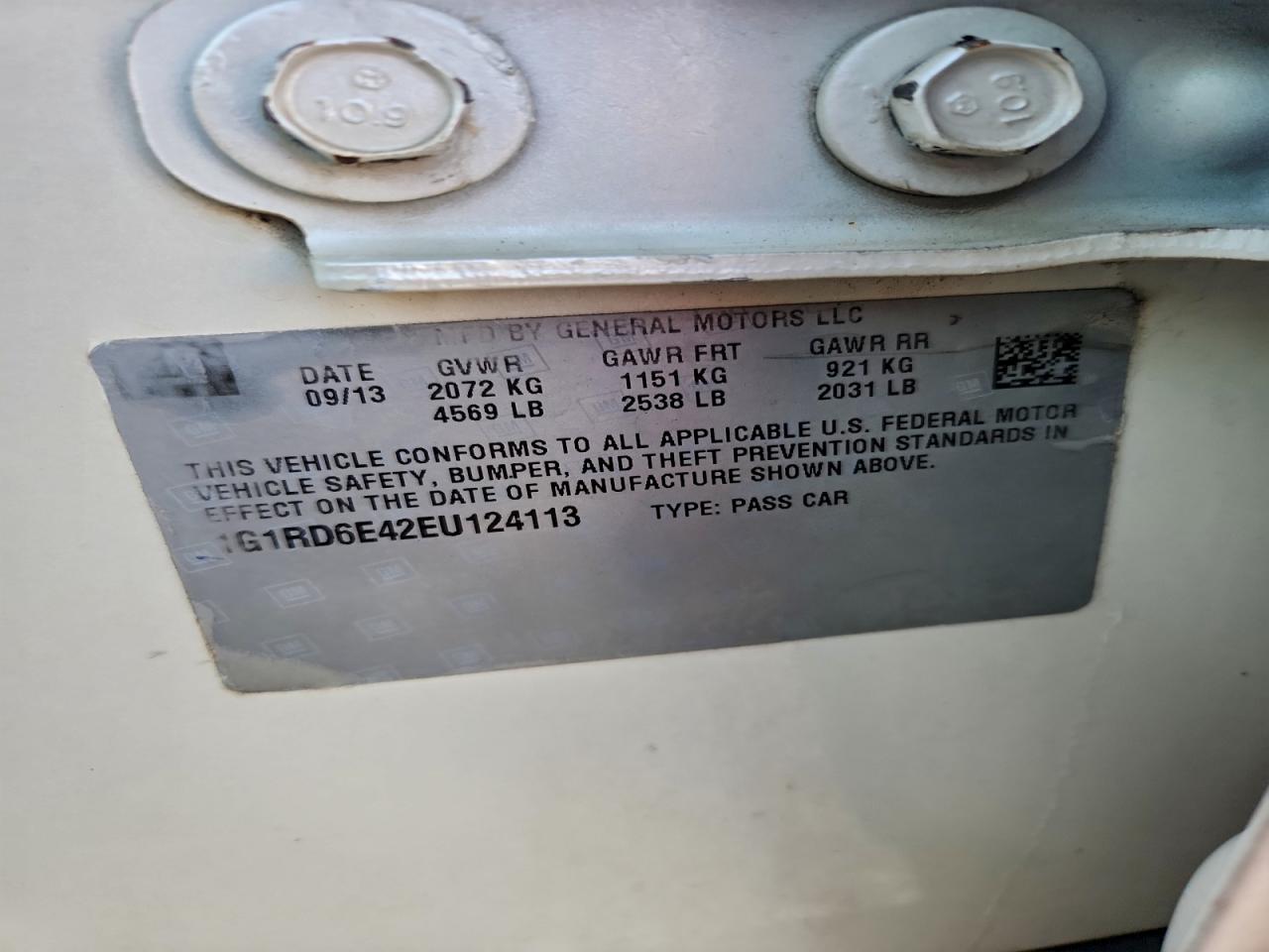 2014 Chevrolet Volt VIN: 1G1RD6E42EU124113 Lot: 93431995