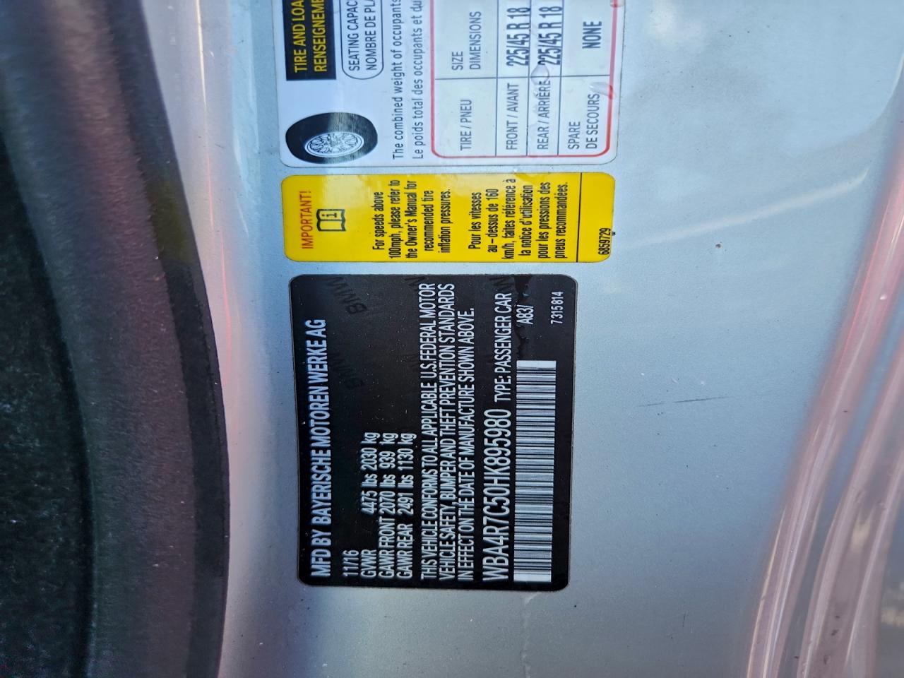 2017 BMW 430I VIN: WBA4R7C50HK895980 Lot: 94408855