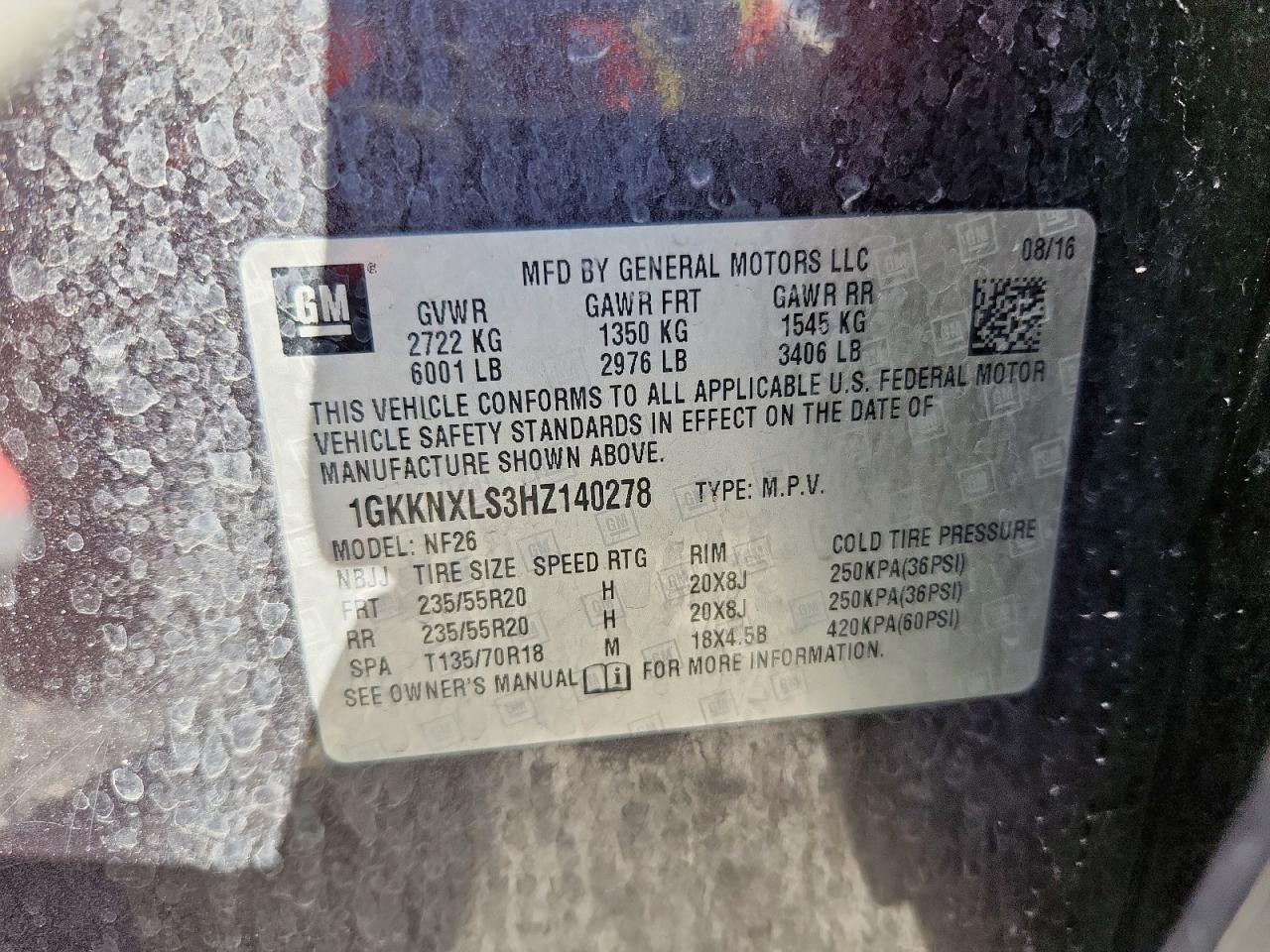 2017 GMC Acadia Denali VIN: 1GKKNXLS3HZ140278 Lot: 85432005