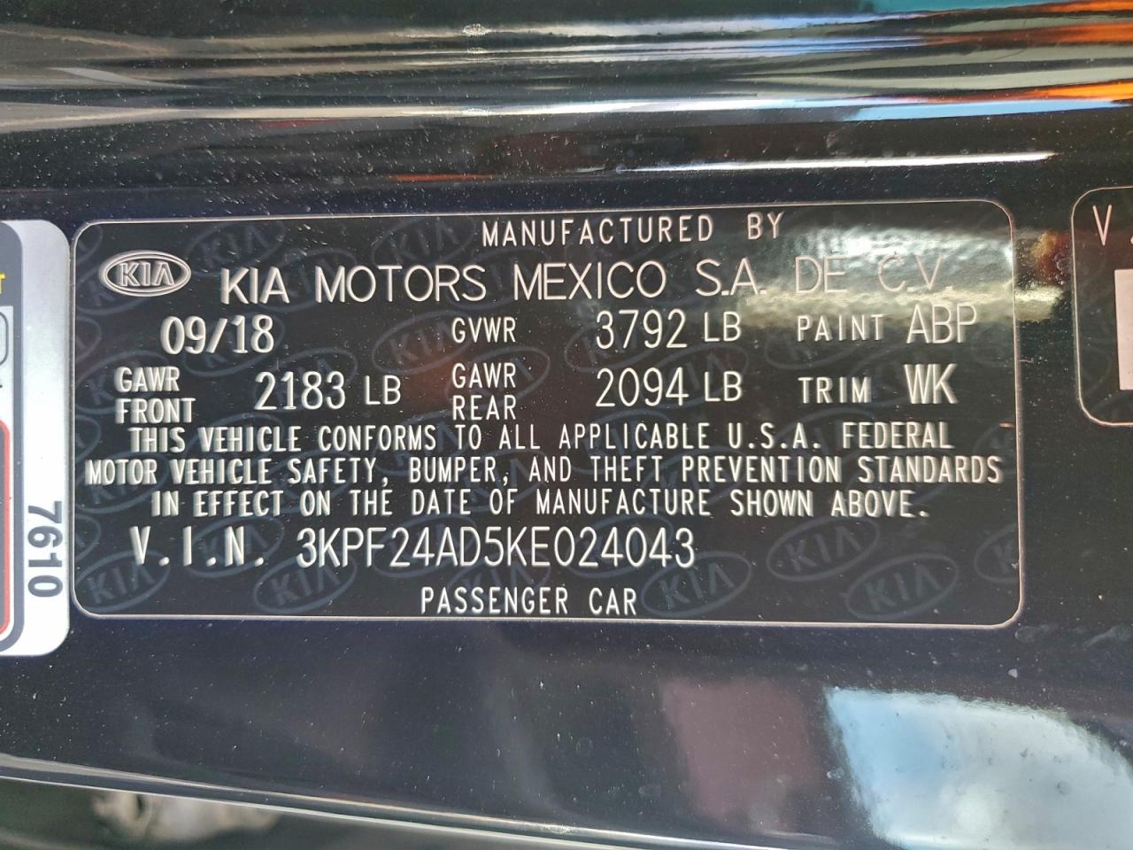 2019 Kia Forte Fe VIN: 3KPF24AD5KE024043 Lot: 94766895