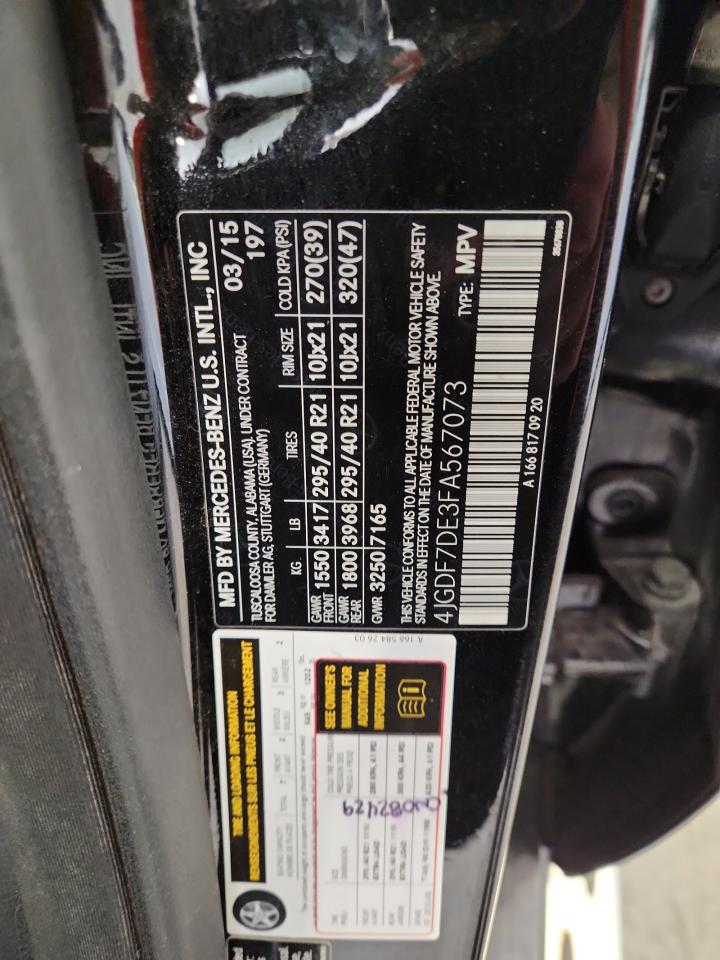 2015 Mercedes-Benz Gl 550 4Matic VIN: 4JGDF7DE3FA567073 Lot: 91264875