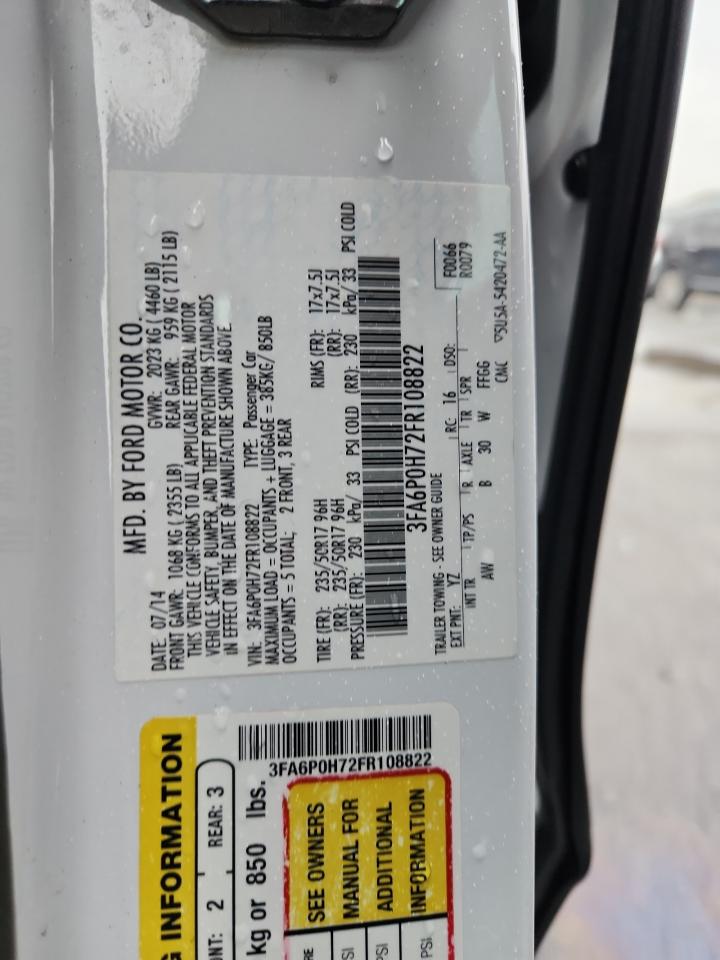 2015 Ford Fusion Se VIN: 3FA6P0H72FR108822 Lot: 92758655