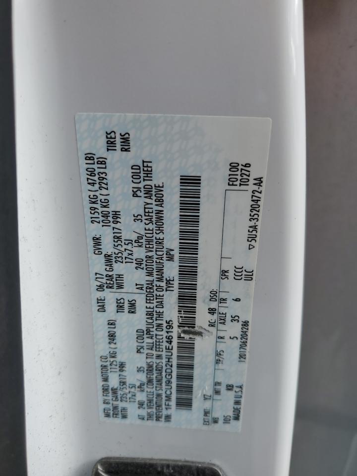 2017 Ford Escape Se VIN: 1FMCU9GD2HUE46195 Lot: 92030355