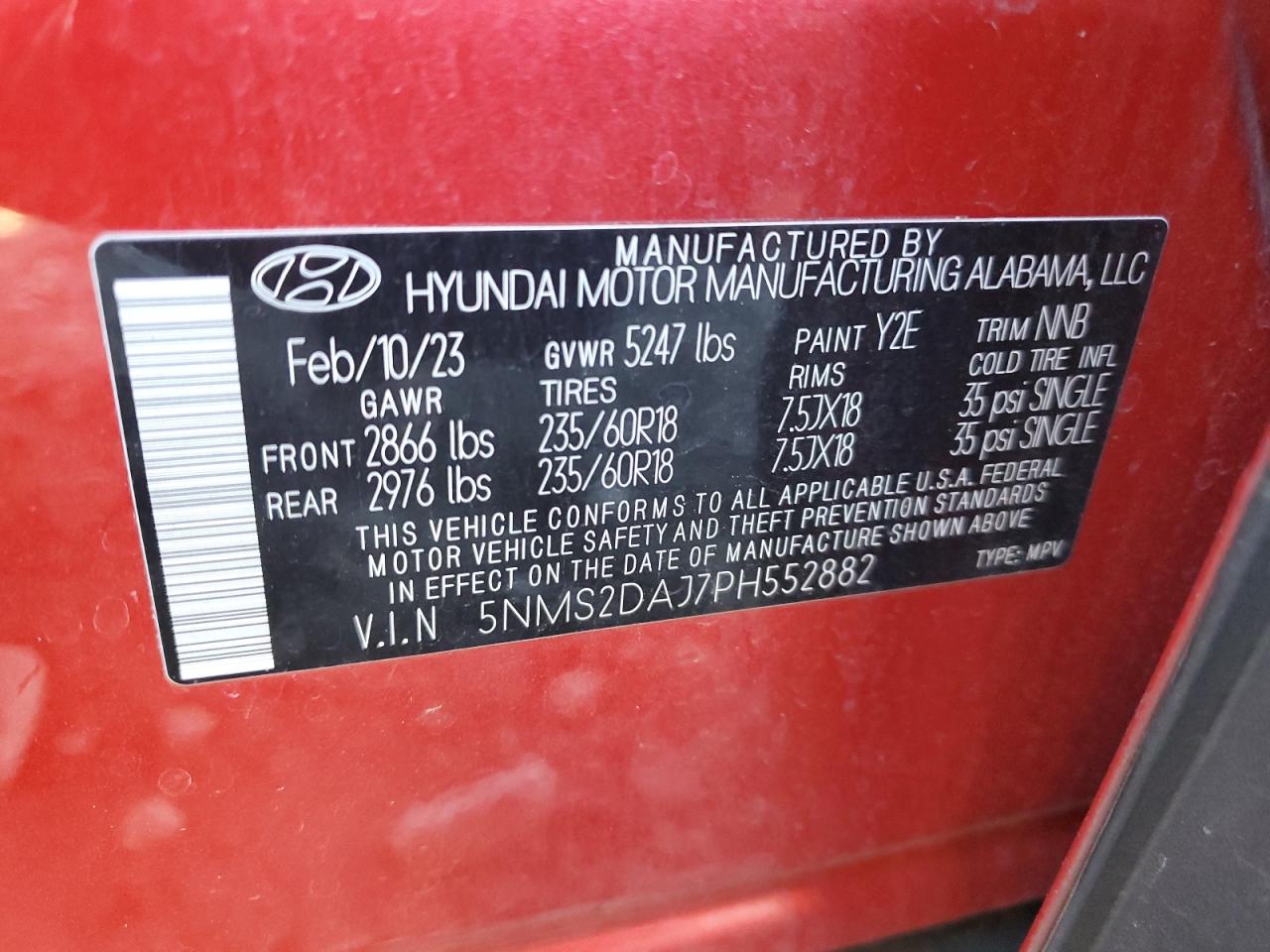 2023 Hyundai Santa Fe Sel VIN: 5NMS2DAJ7PH552882 Lot: 91365875