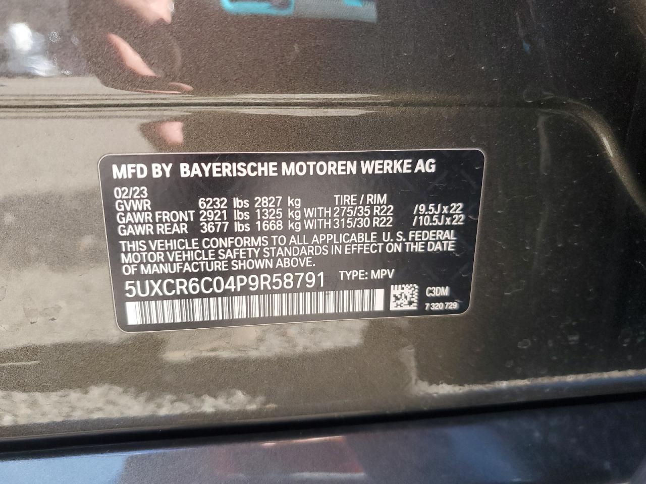 2023 BMW X5 xDrive40I VIN: 5UXCR6C04P9R58791 Lot: 92588415