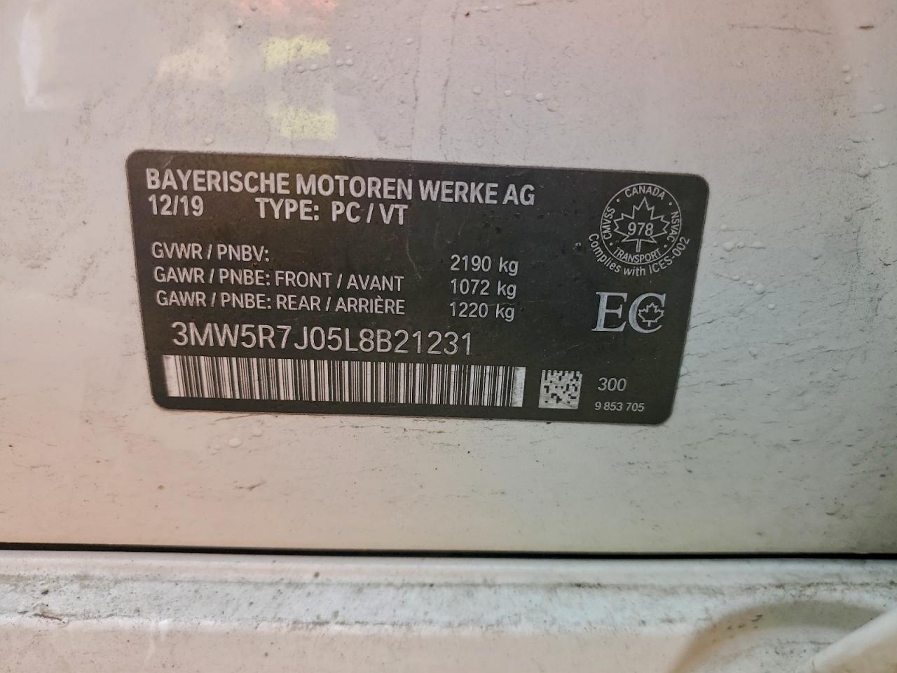 2020 BMW 330Xi VIN: 3MW5R7J05L8B21231 Lot: 93855985