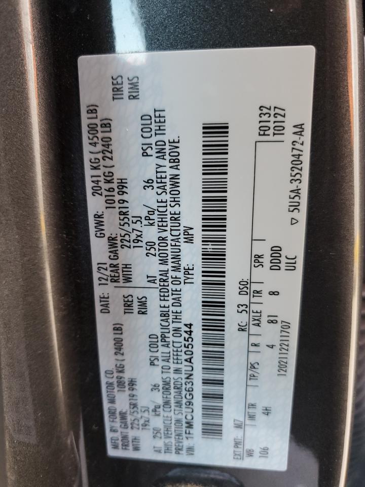 2022 Ford Escape Se VIN: 1FMCU9G63NUA05544 Lot: 93093885