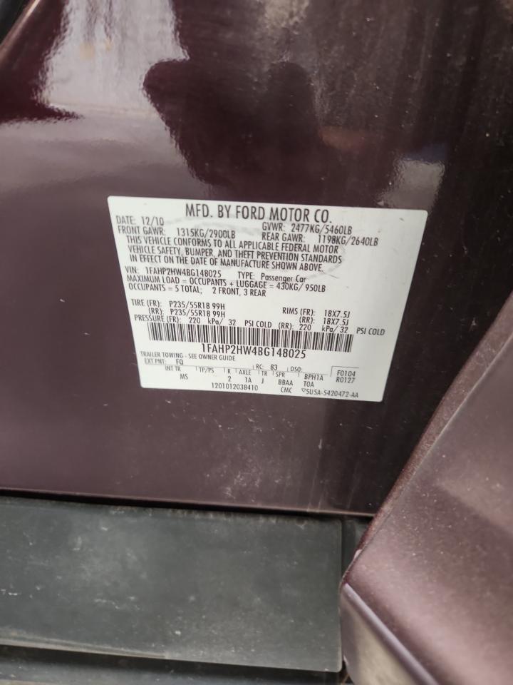 2011 Ford Taurus Sel VIN: 1FAHP2HW4BG148025 Lot: 92250285