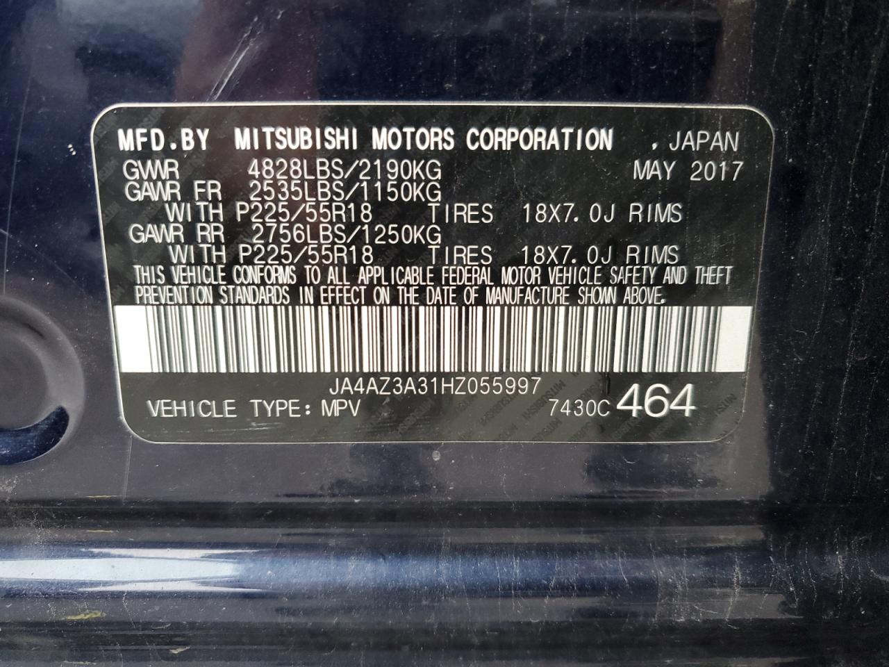 2017 Mitsubishi Outlander Se VIN: JA4AZ3A31HZ055997 Lot: 92783065