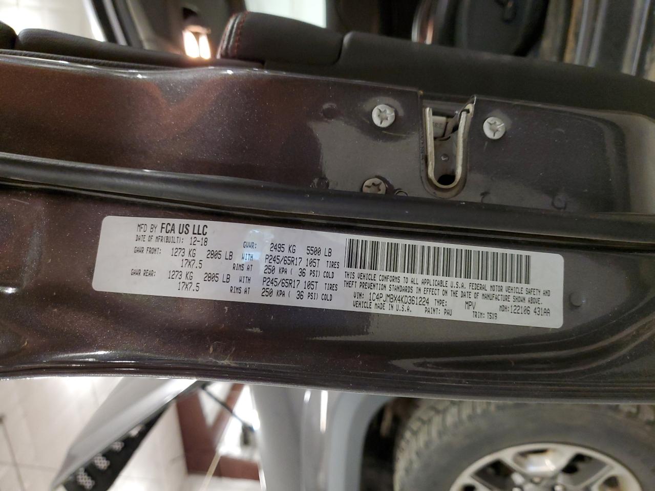 2019 Jeep Cherokee Trailhawk VIN: 1C4PJMBX4KD361224 Lot: 92129615