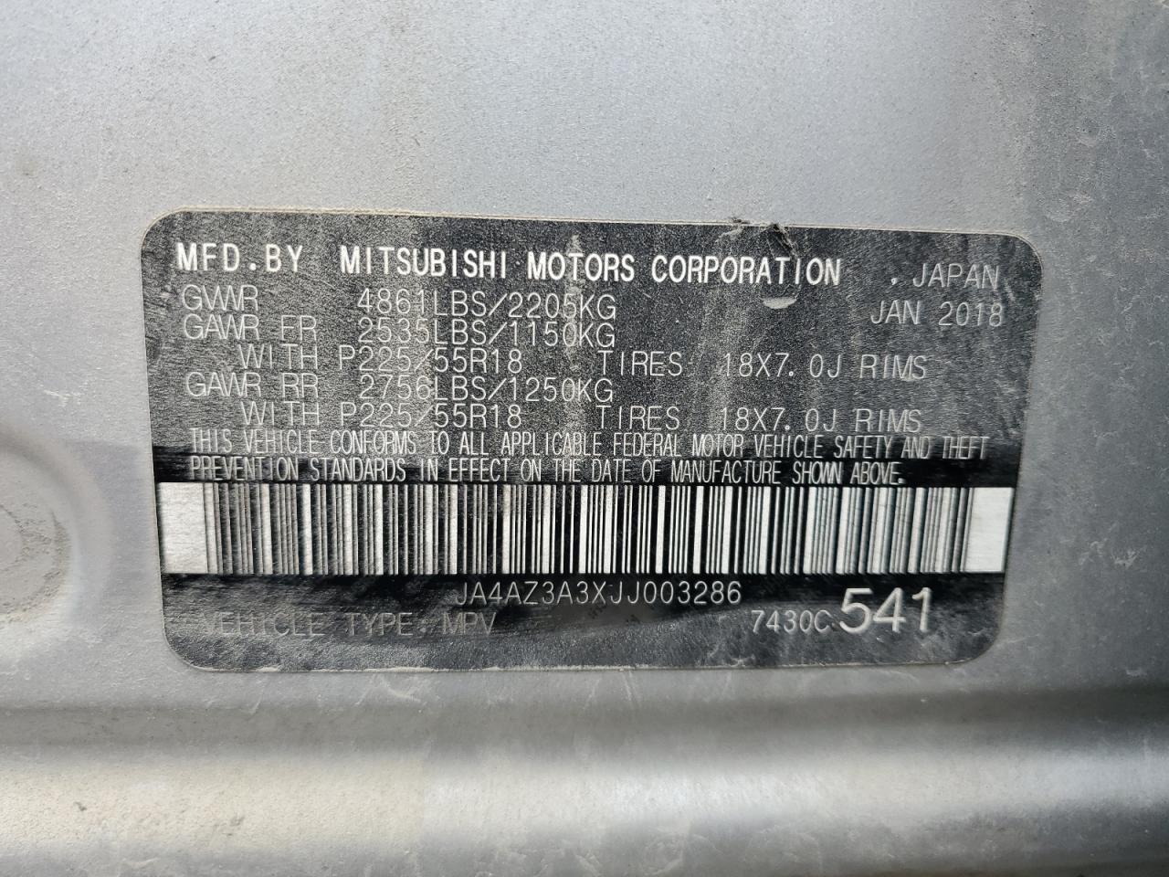 2018 Mitsubishi Outlander Se VIN: JA4AZ3A3XJJ003286 Lot: 93616525