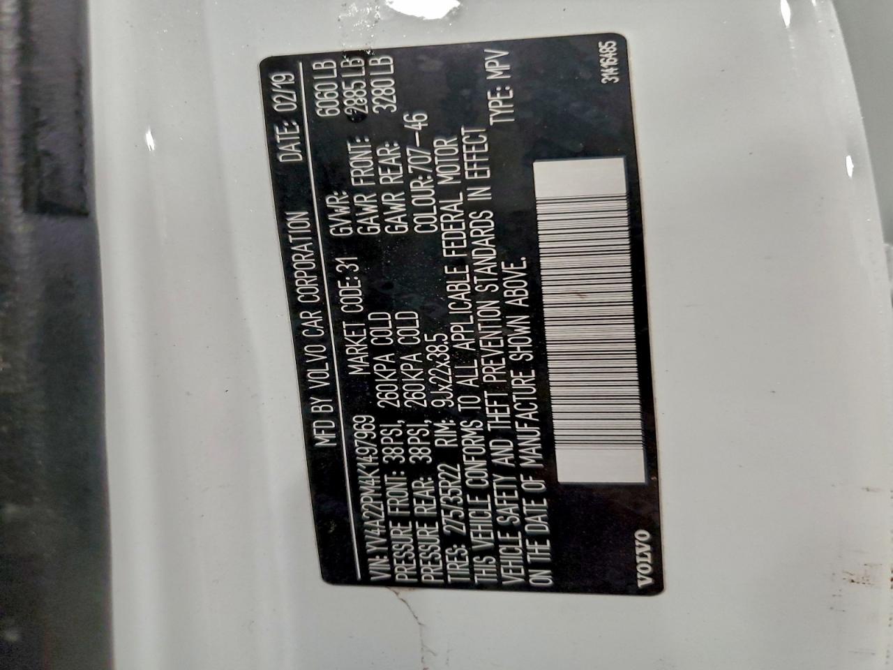 2019 Volvo Xc90 T6 R-Design VIN: YV4A22PM4K1497969 Lot: 93810515