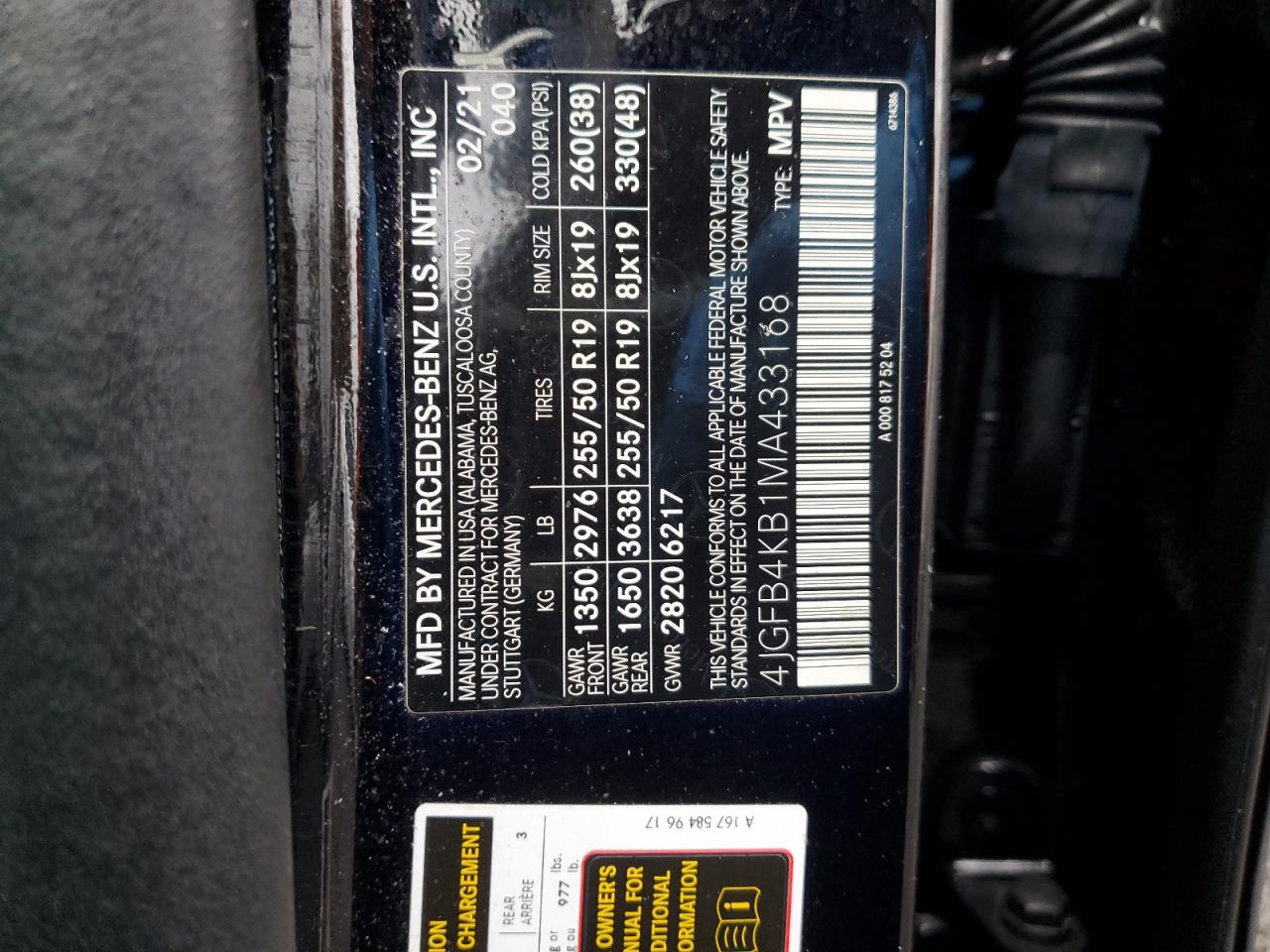 2021 Mercedes-Benz Gle 350 4Matic VIN: 4JGFB4KB1MA433168 Lot: 91361755