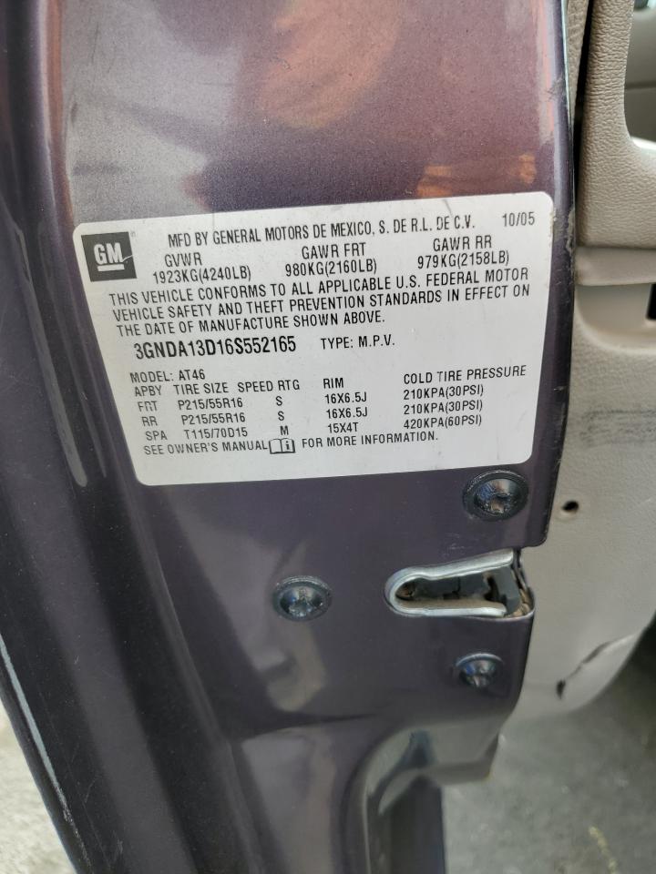 2006 Chevrolet Hhr Ls VIN: 3GNDA13D16S552165 Lot: 91419065