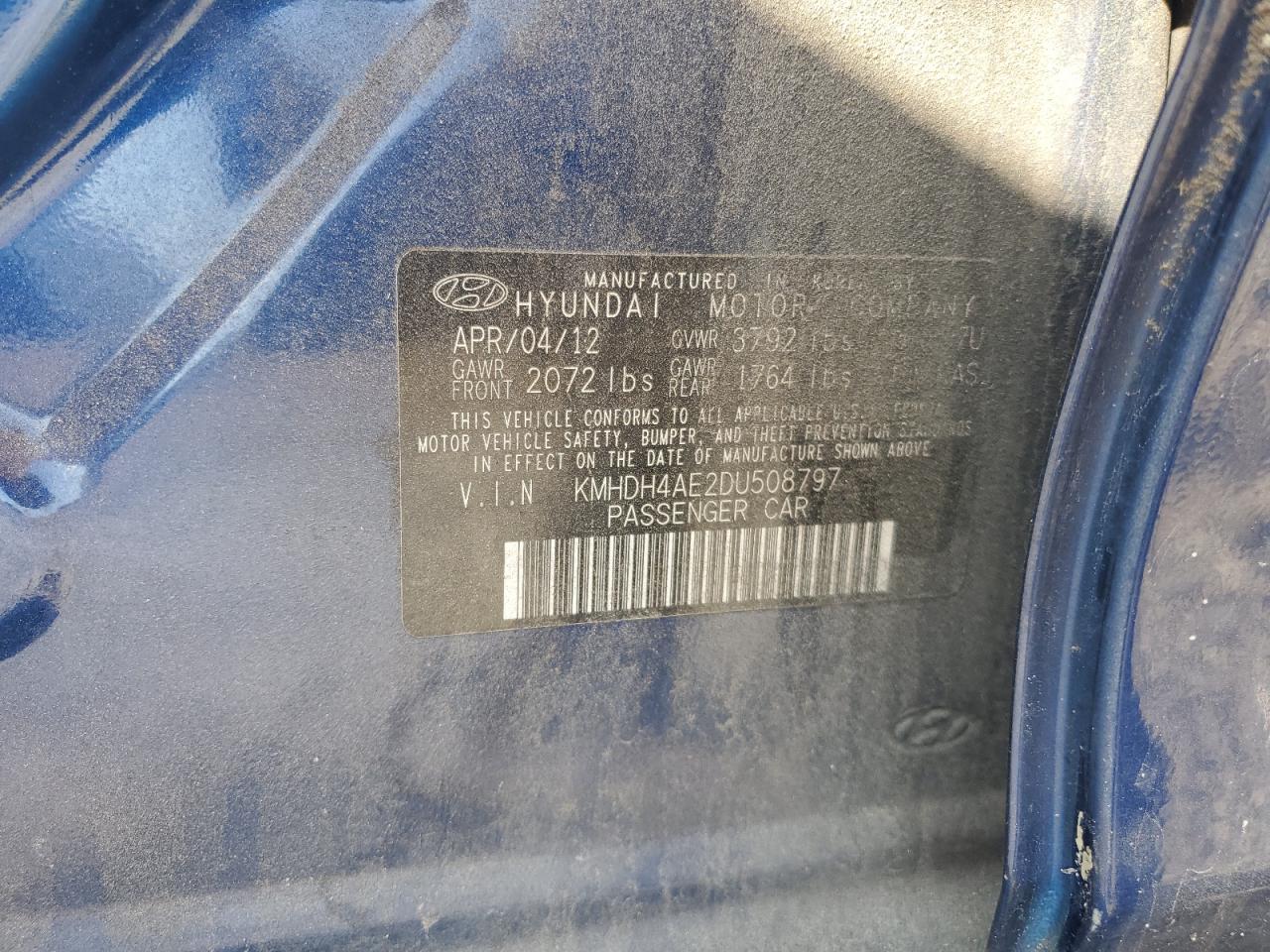 2013 Hyundai Elantra Gls VIN: KMHDH4AE2DU508797 Lot: 93550595