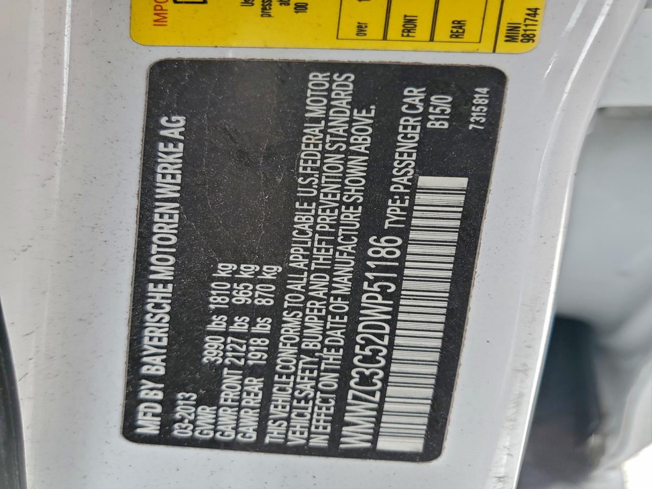 2013 Mini Cooper S Countryman VIN: WMWZC3C52DWP51186 Lot: 92434055