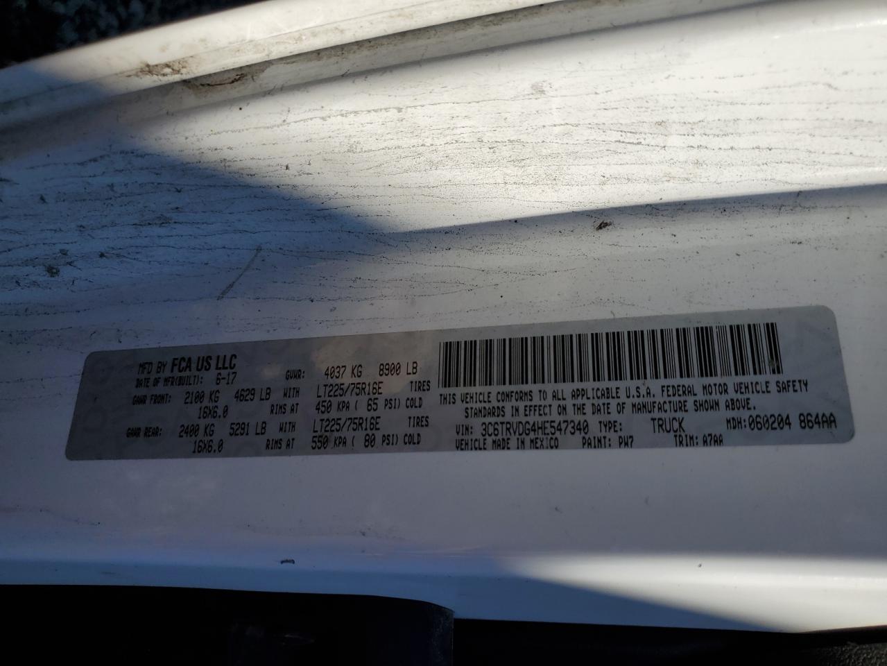 2017 Ram Promaster 2500 Delivery Van VIN: 3C6TRVDG4HE547340 Lot: 91255005