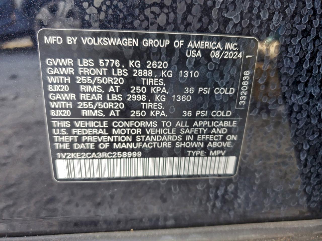 2024 Volkswagen Atlas Cross Sport Se VIN: 1V2KE2CA3RC258999 Lot: 93889485