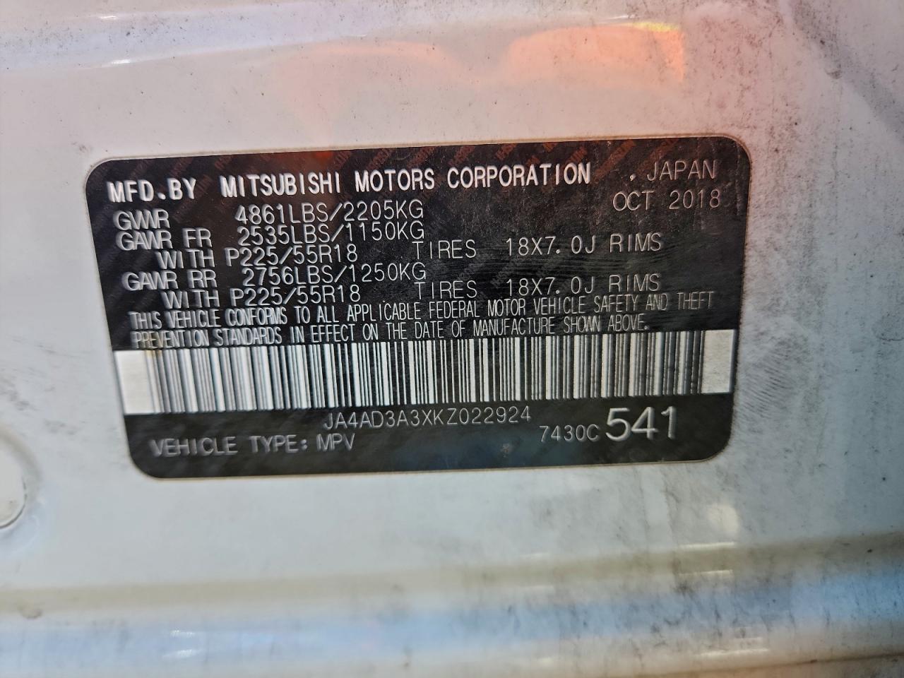 2019 Mitsubishi Outlander Se VIN: JA4AD3A3XKZ022924 Lot: 94506955