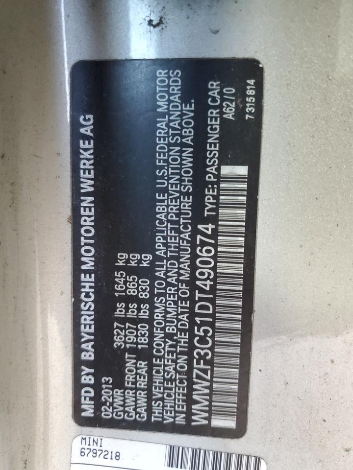 2013 Mini Cooper Clubman VIN: WMWZF3C51DT490674 Lot: 90702935