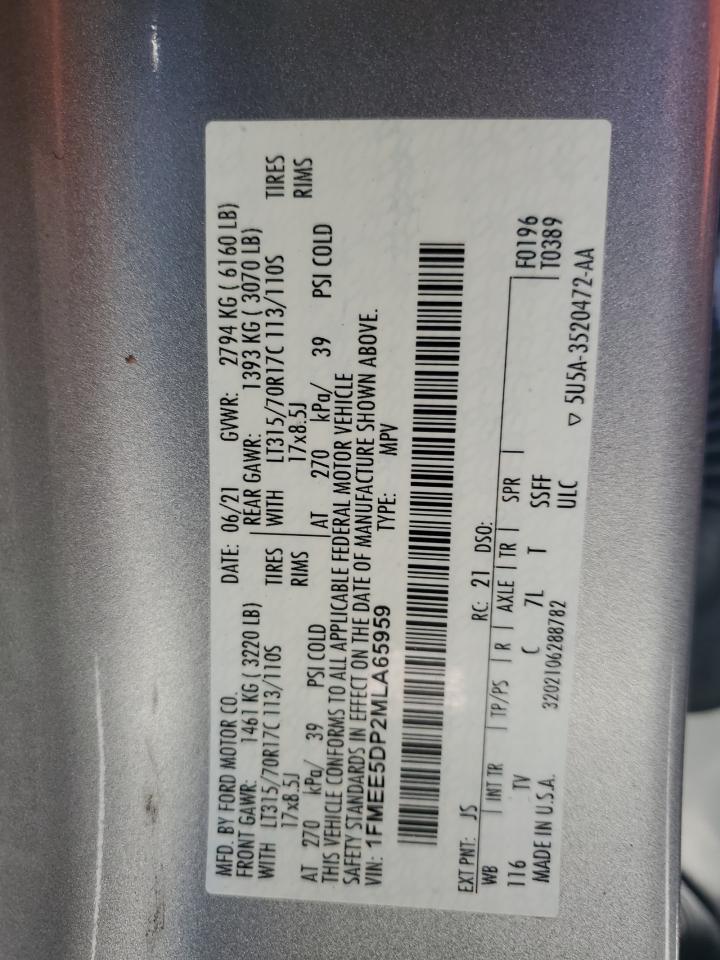 2021 Ford Bronco Base VIN: 1FMEE5DP2MLA65959 Lot: 92509125