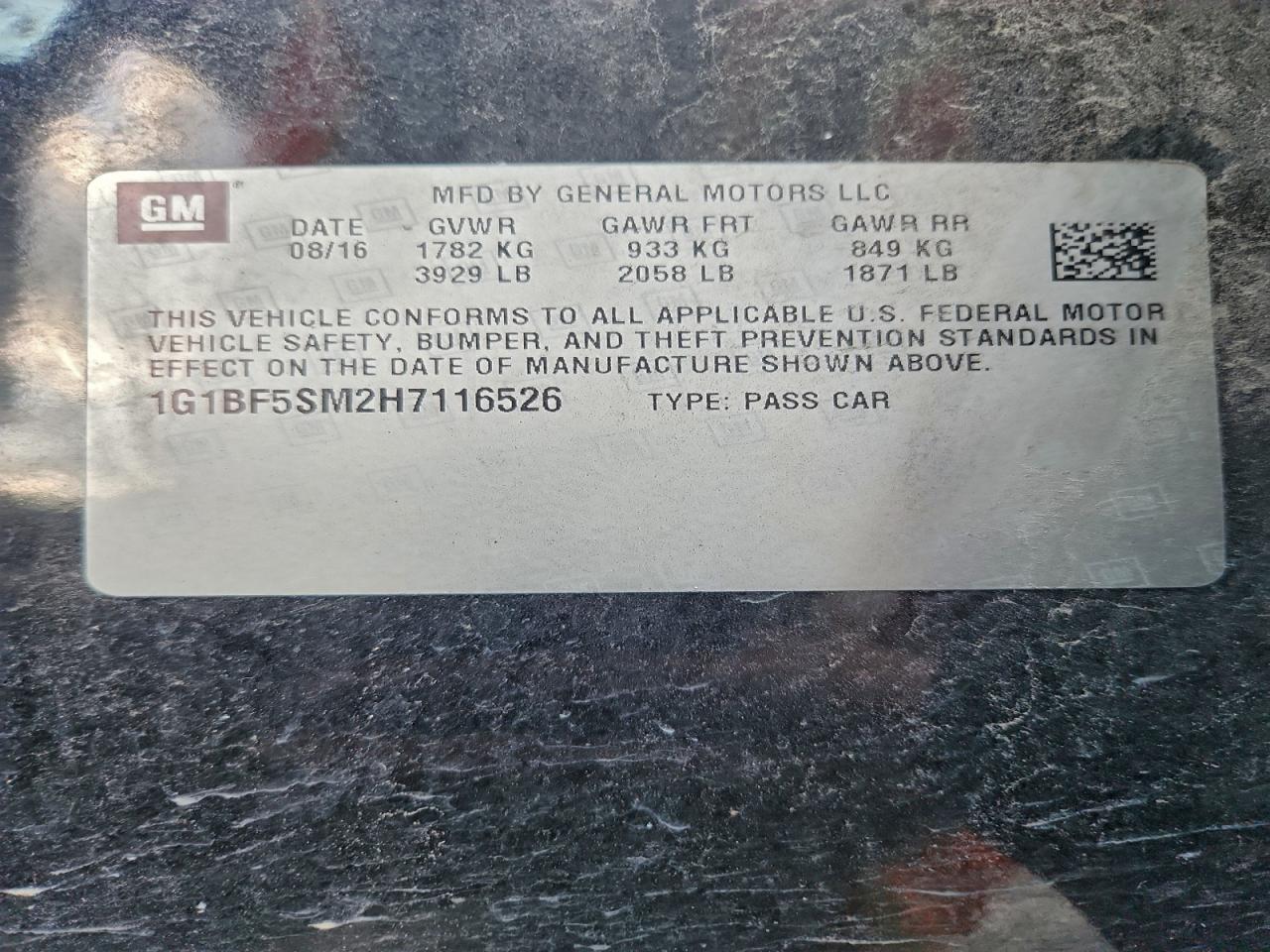 2017 Chevrolet Cruze Premier VIN: 1G1BF5SM2H7116526 Lot: 93686565