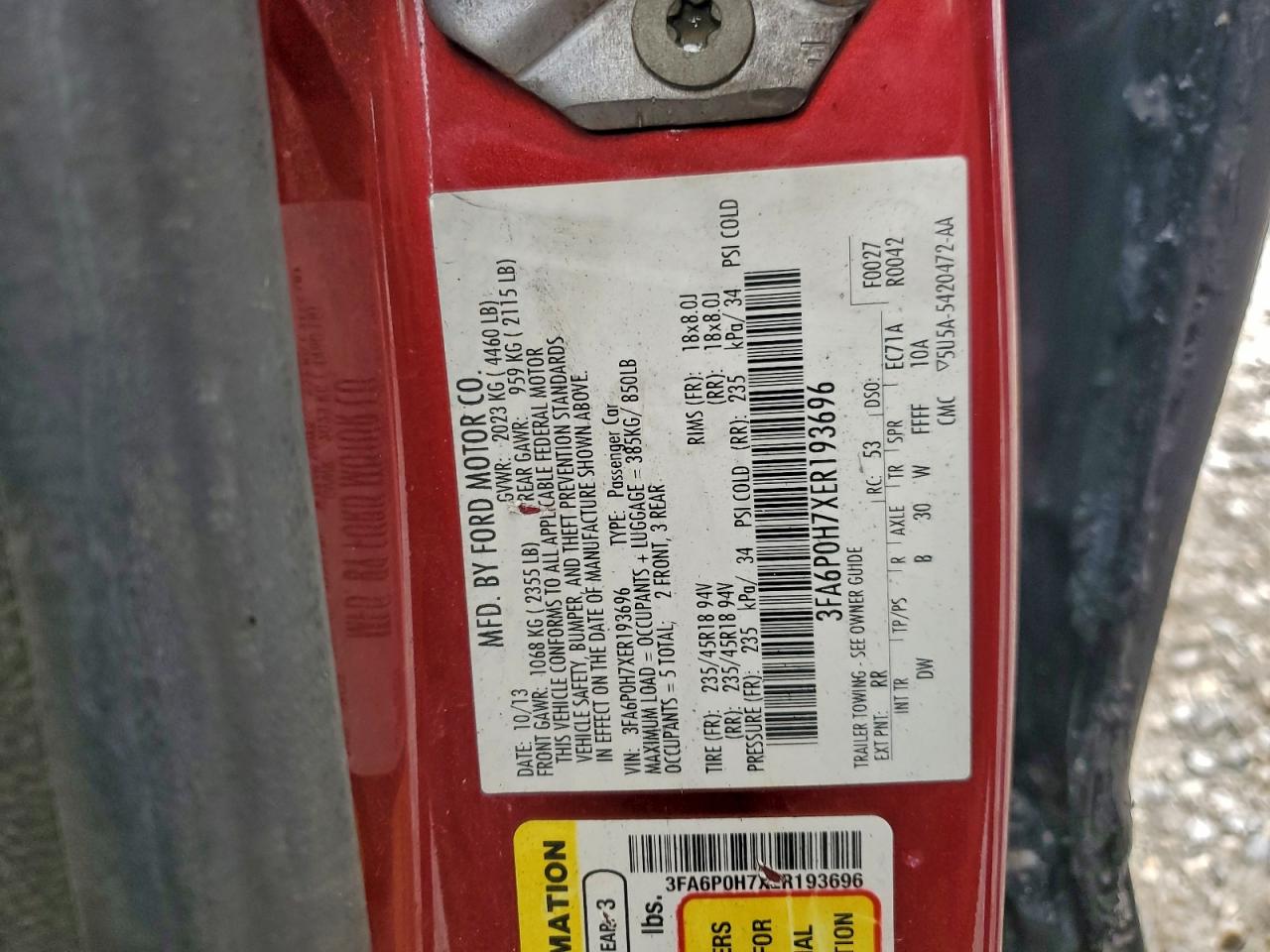 2014 Ford Fusion Se VIN: 3FA6P0H7XER193696 Lot: 94529455