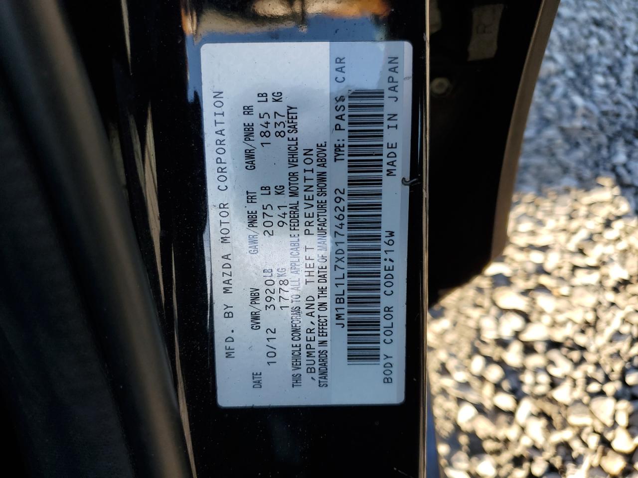 2013 Mazda 3 I VIN: JM1BL1L7XD1746292 Lot: 92409515