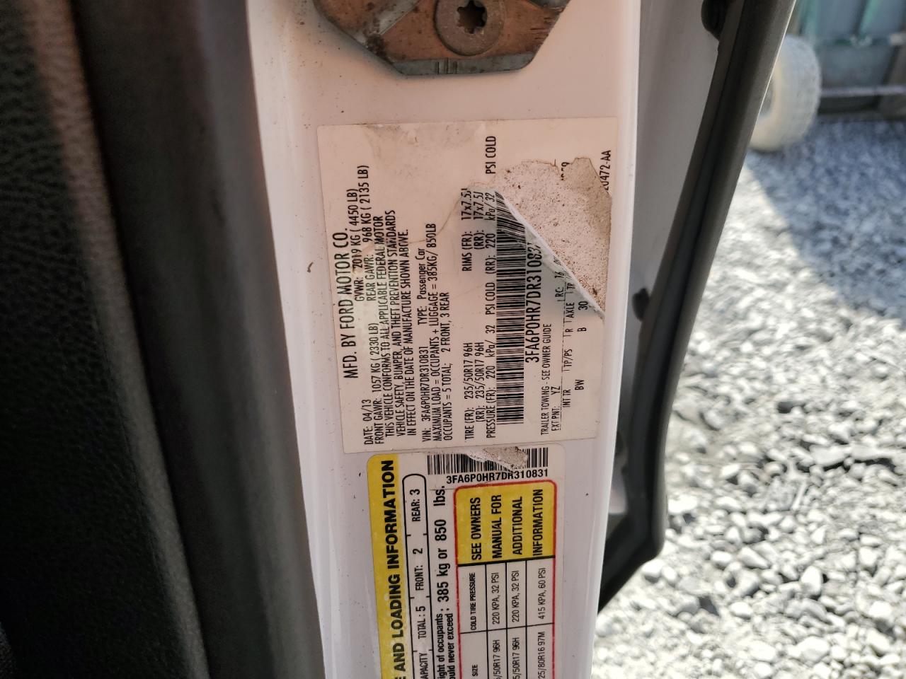 2013 Ford Fusion Se VIN: 3FA6P0HR7DR310831 Lot: 93423945