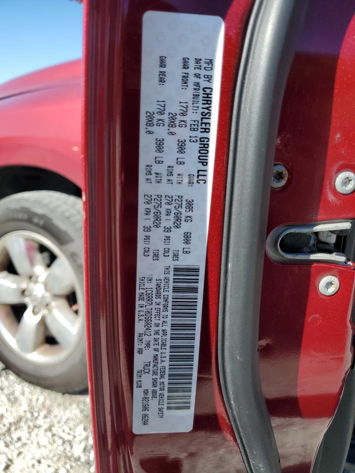 2013 Ram 1500 Slt VIN: 1C6RR7LT0DS602412 Lot: 92616315