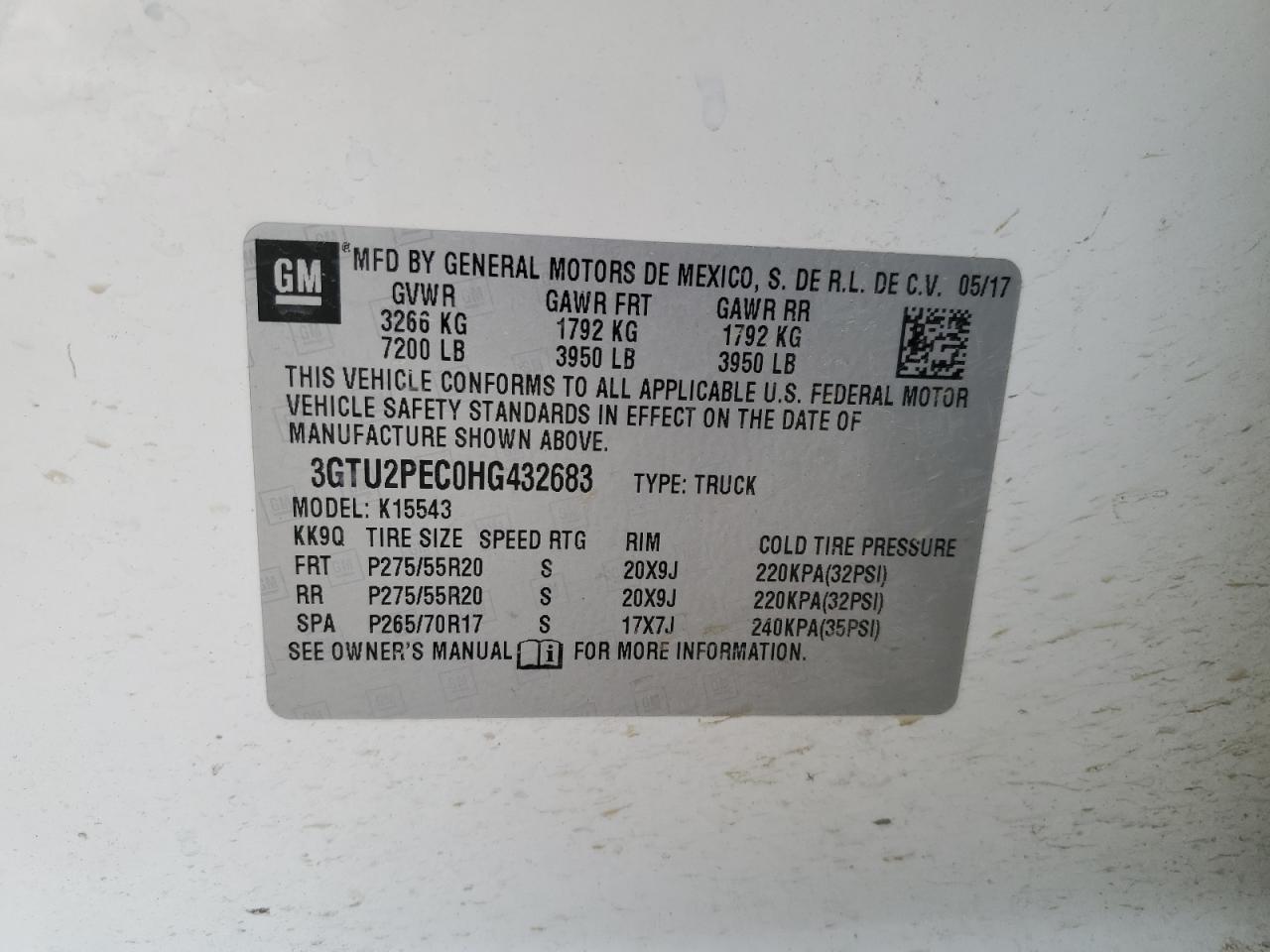 2017 GMC Sierra K1500 Denali VIN: 3GTU2PEC0HG432683 Lot: 91735755