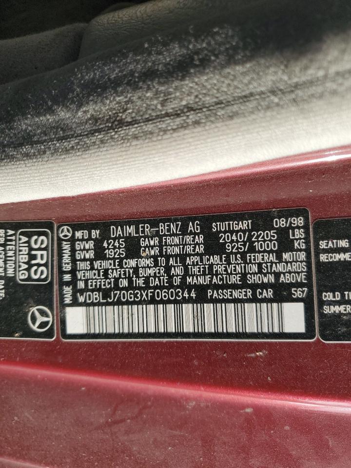 1999 Mercedes-Benz Clk 430 VIN: WDBLJ70G3XF060344 Lot: 91121955