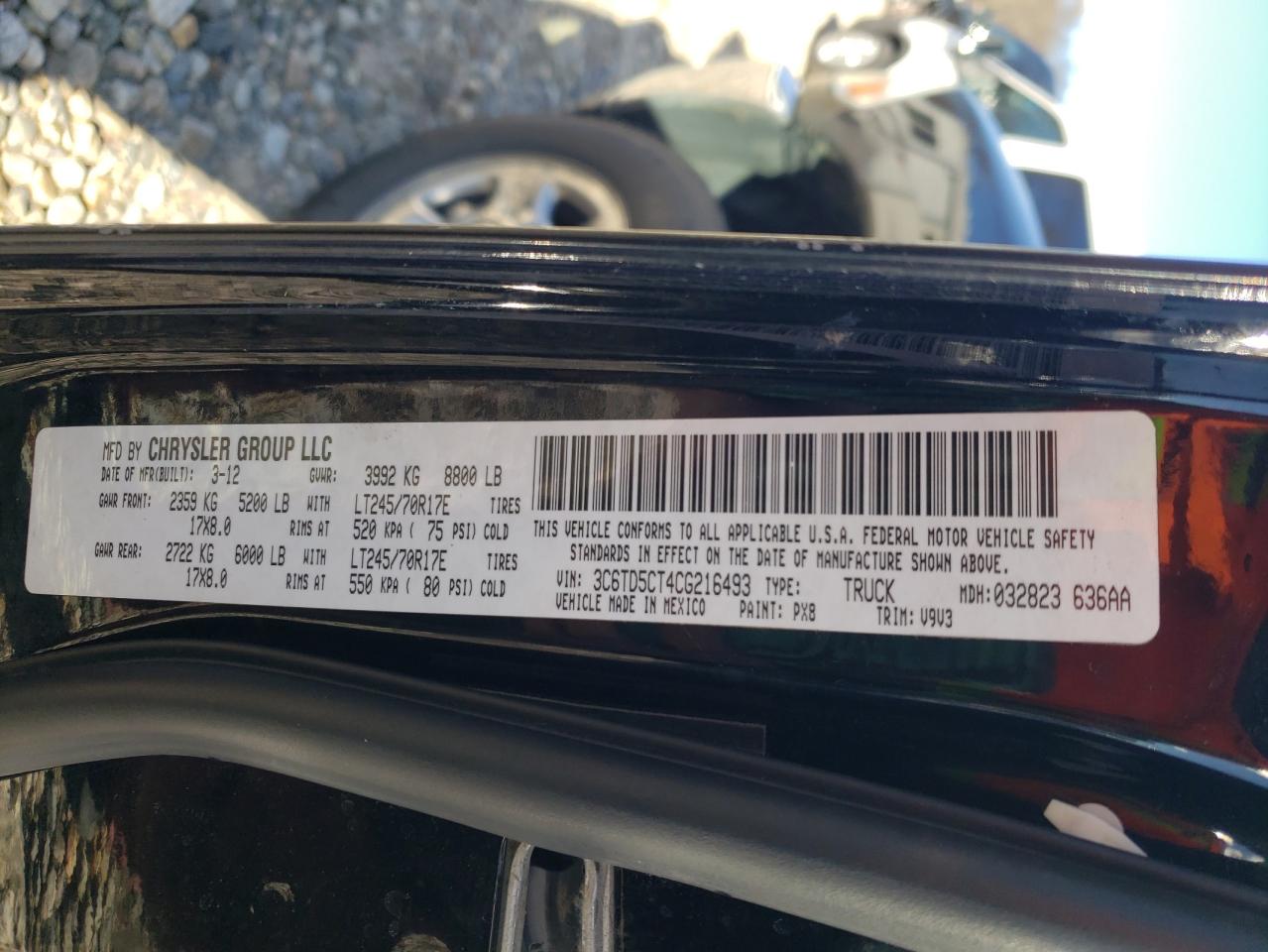 2012 Dodge Ram 2500 St VIN: 3C6TD5CT4CG216493 Lot: 92899235