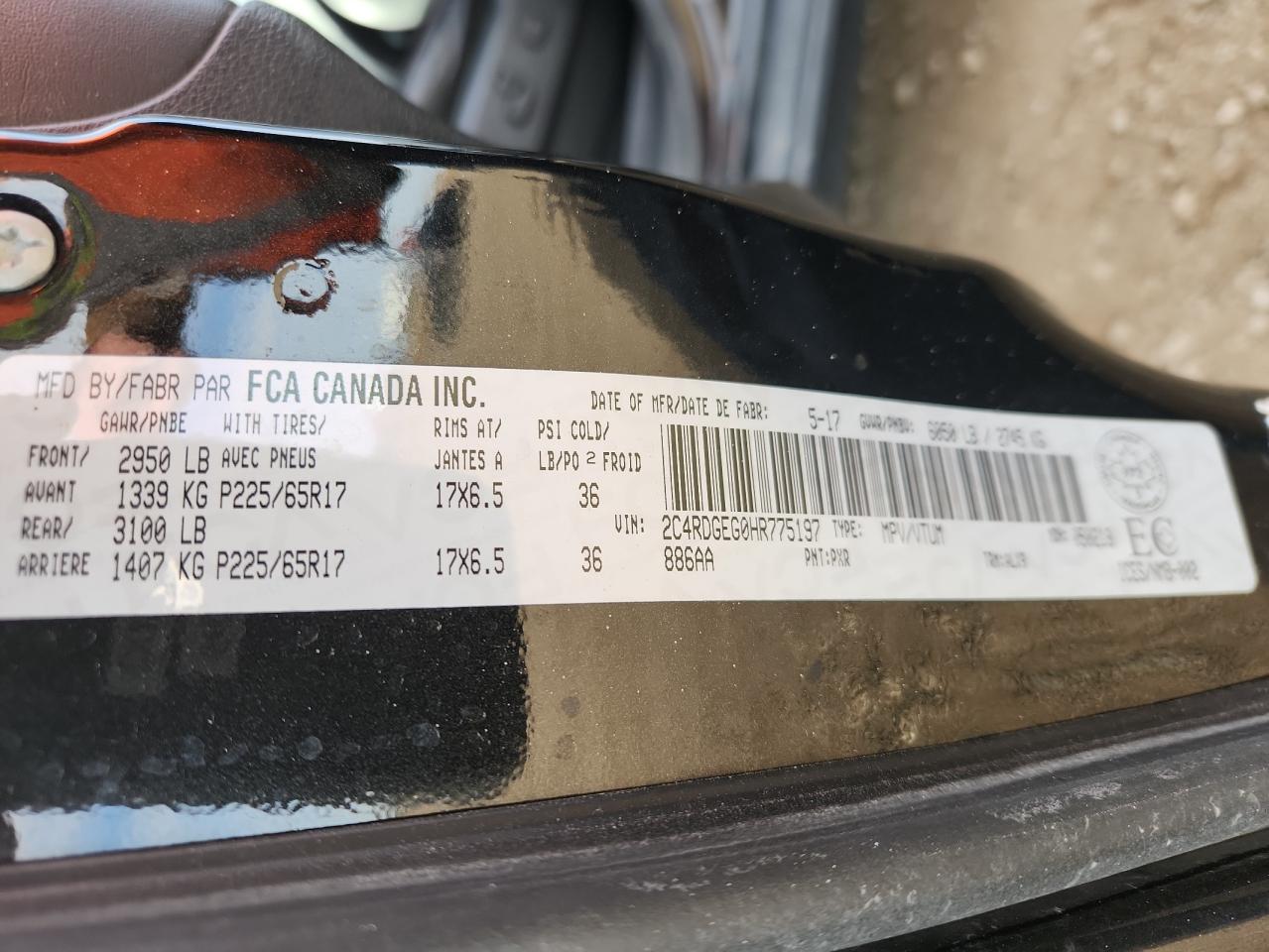 2017 Dodge Grand Caravan Gt VIN: 2C4RDGEG0HR775197 Lot: 91988115