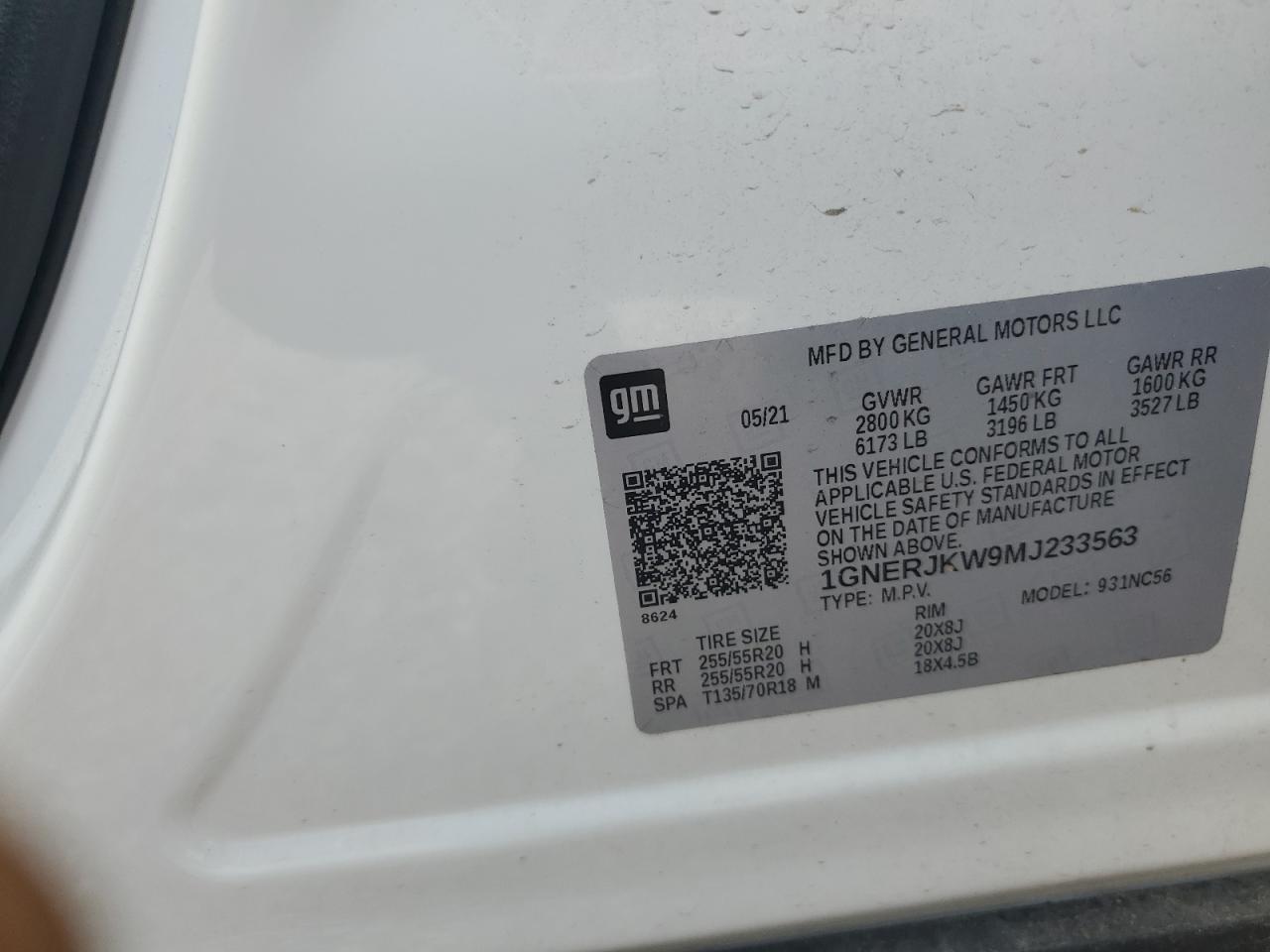 2021 Chevrolet Traverse Rs VIN: 1GNERJKW9MJ233563 Lot: 92903015