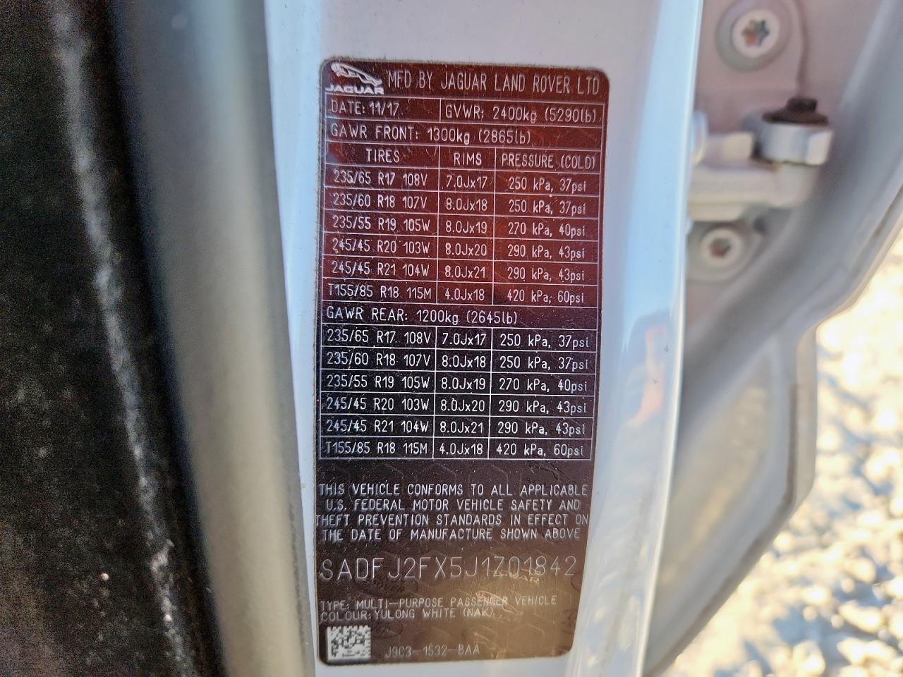 2018 Jaguar E-Pace S VIN: SADFJ2FX5J1Z01842 Lot: 91707785