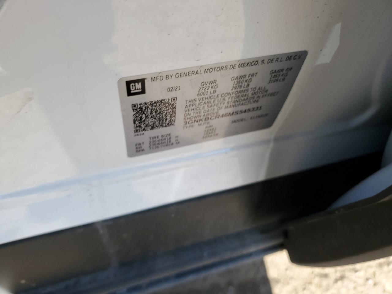 2021 Chevrolet Blazer 2Lt VIN: 3GNKBCR46MS545331 Lot: 92365645