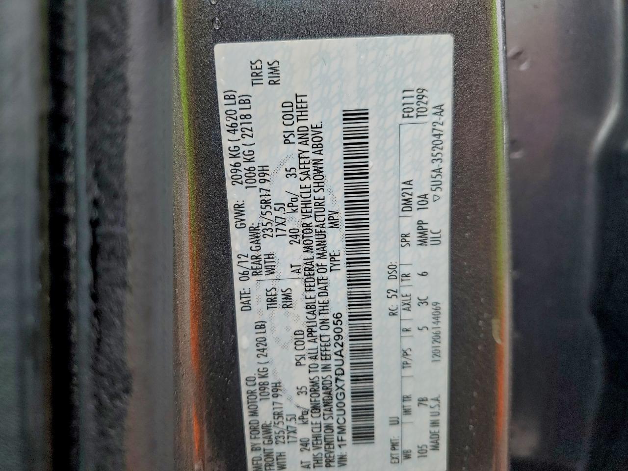 2013 Ford Escape Se VIN: 1FMCU0GX7DUA29056 Lot: 93564005