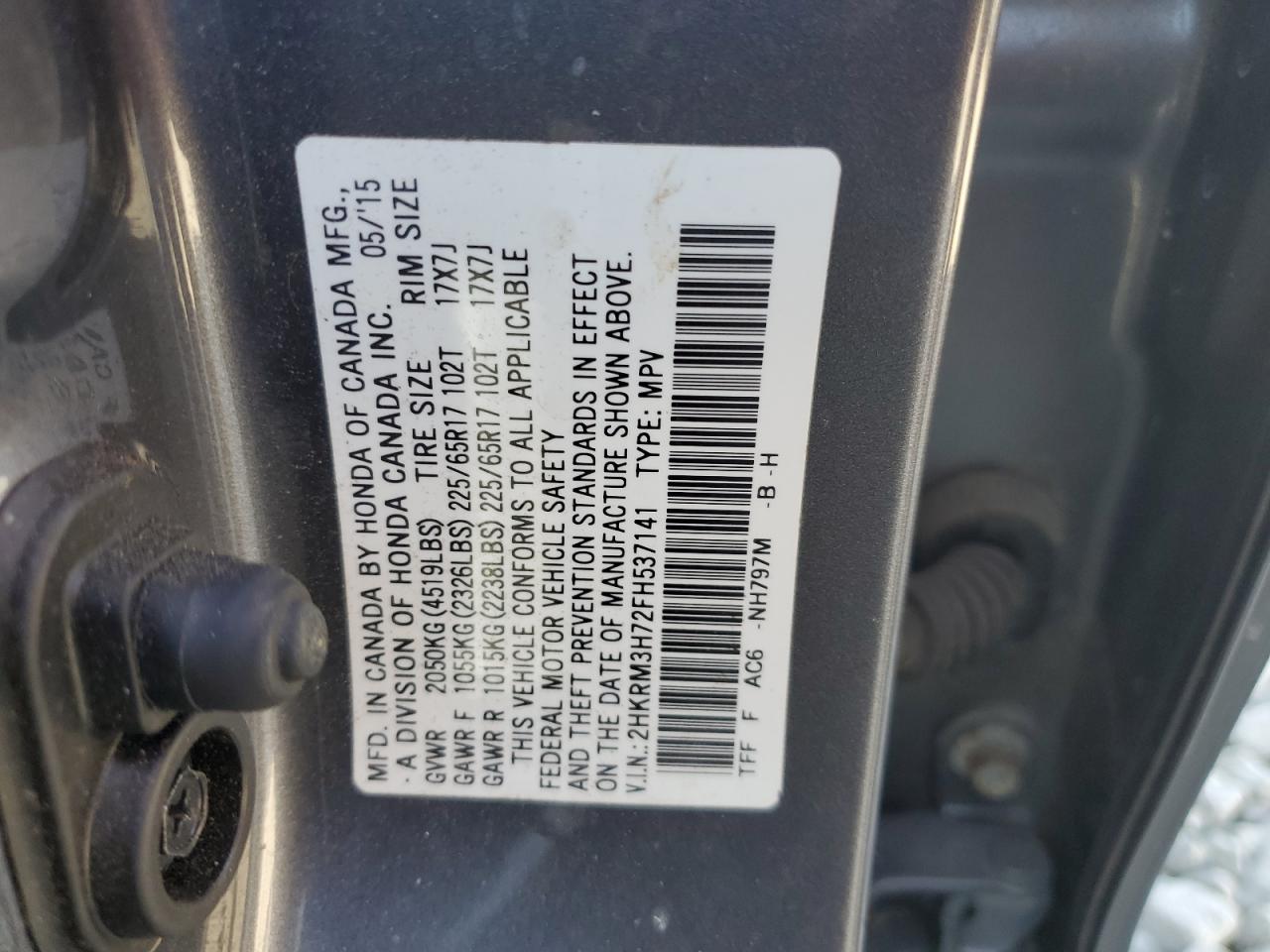 2015 Honda Cr-V Exl VIN: 2HKRM3H72FH537141 Lot: 93183765