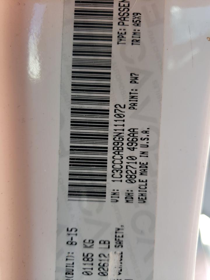 2016 Chrysler 200 Limited VIN: 1C3CCCAB9GN111072 Lot: 82140165