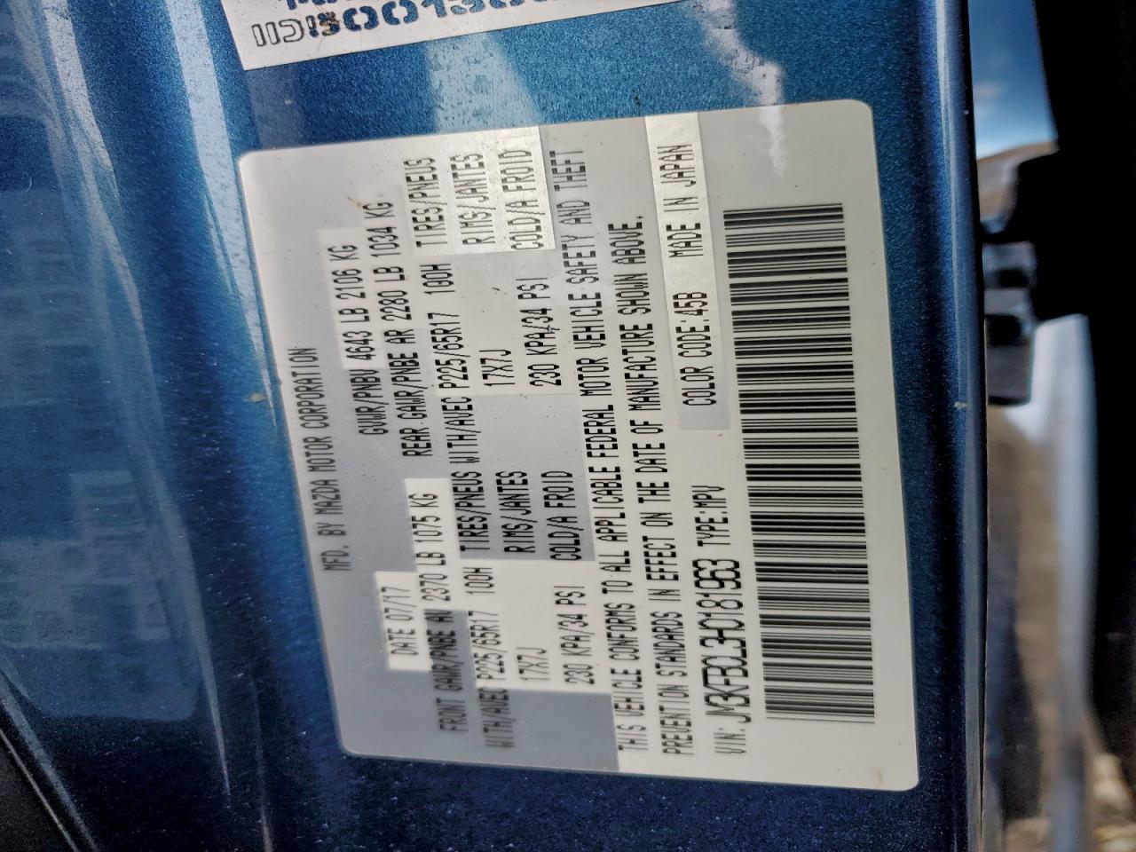 2017 Mazda Cx-5 Touring VIN: JM3KFBCL3H0181963 Lot: 93314295