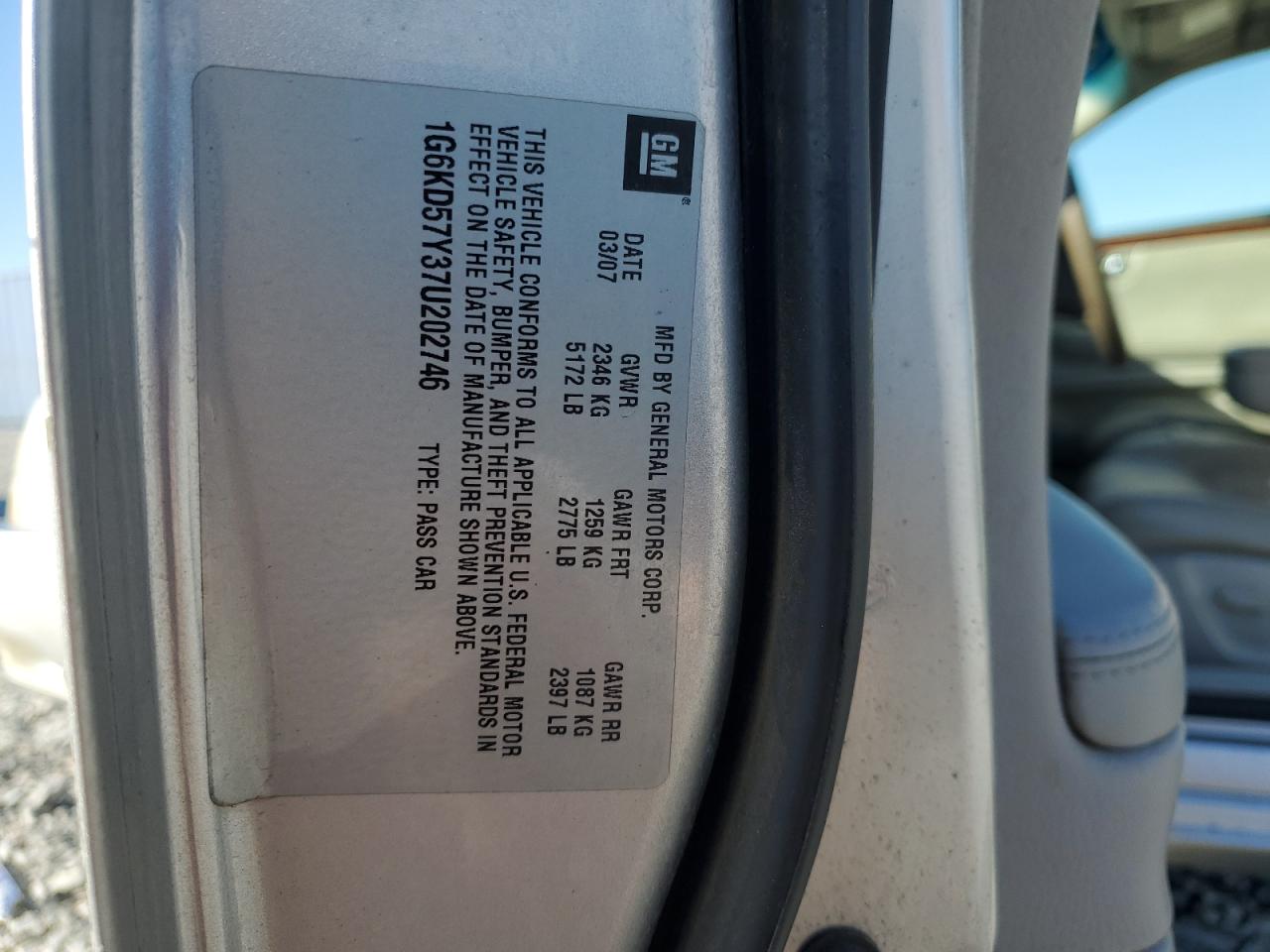 2007 Cadillac Dts VIN: 1G6KD57Y37U202746 Lot: 92375455