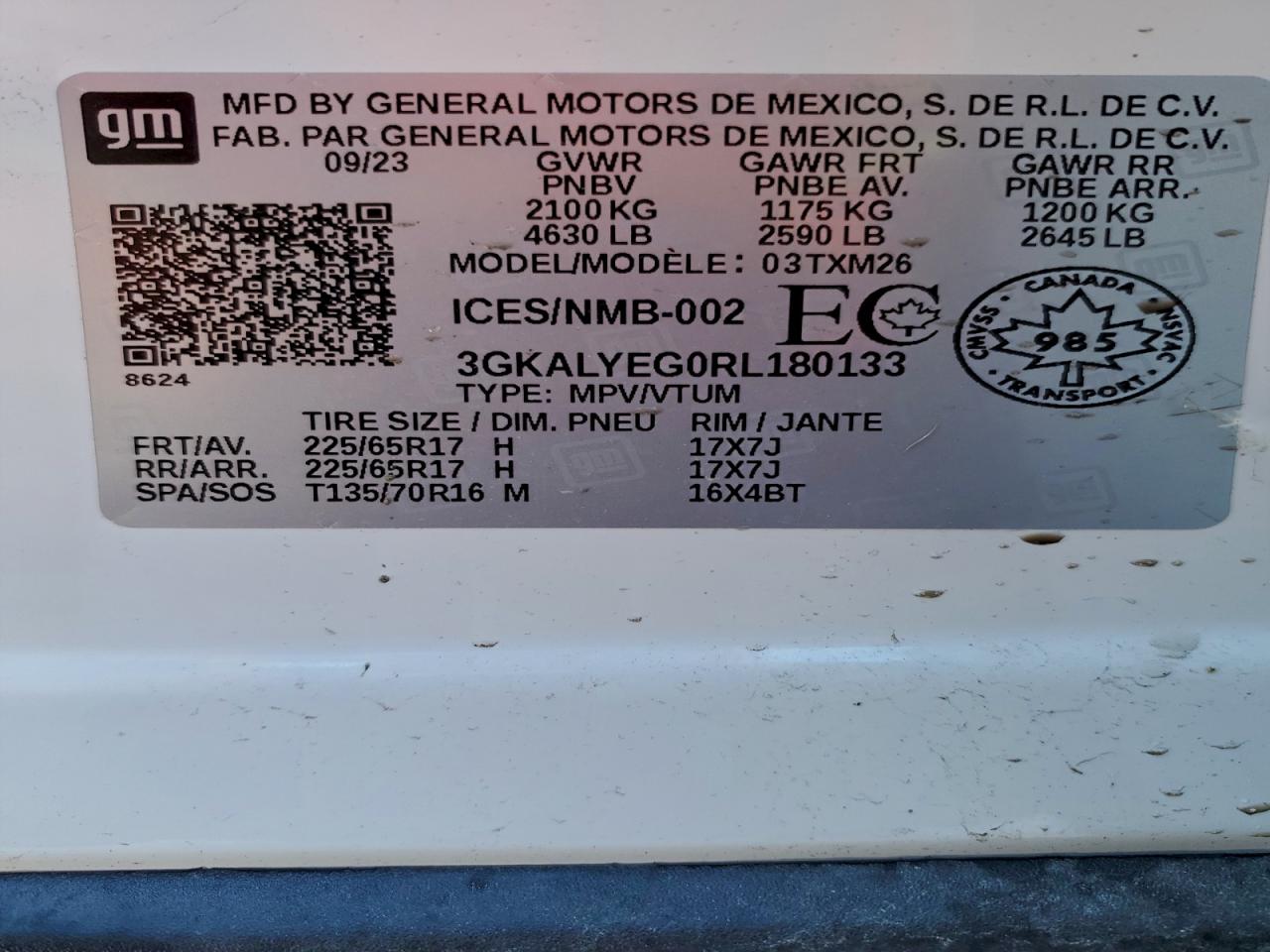 2024 GMC Terrain At4 VIN: 3GKALYEG0RL180133 Lot: 94031845