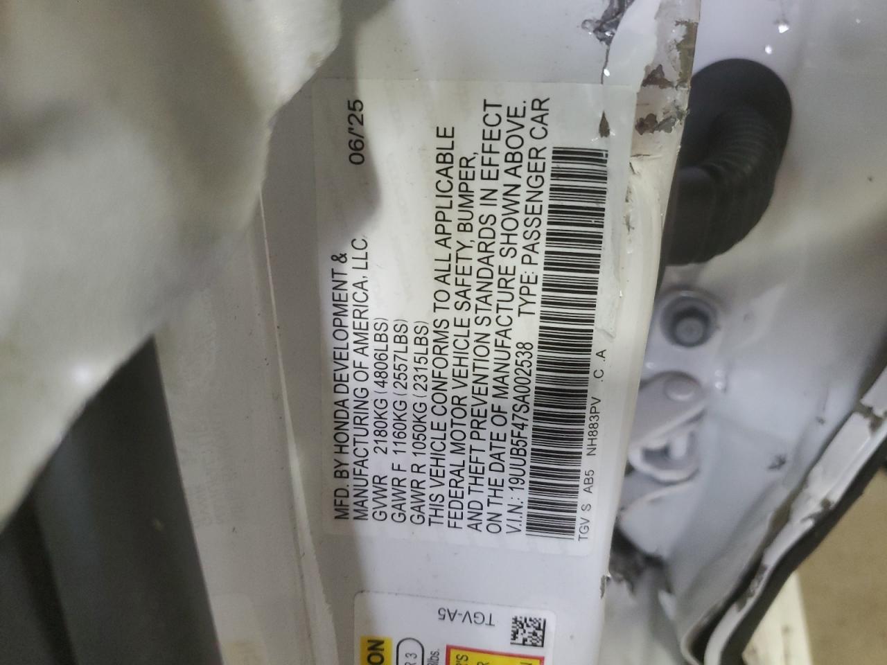 2025 Acura Tlx Technology VIN: 19UUB5F47SA002538 Lot: 93838785