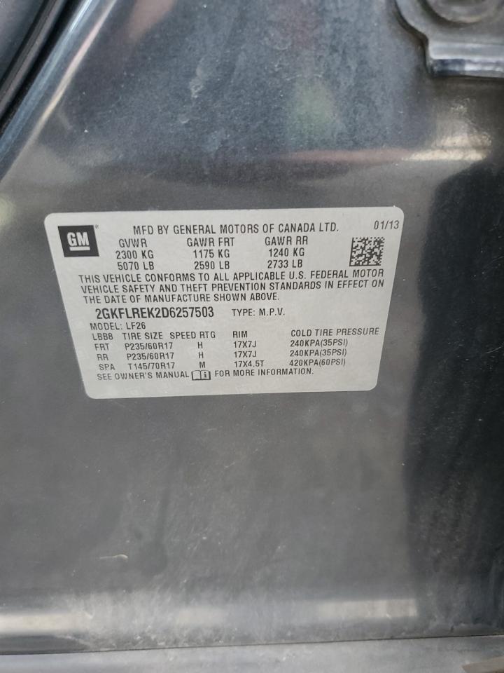 2013 GMC Terrain Sle VIN: 2GKFLREK2D6257503 Lot: 91124585