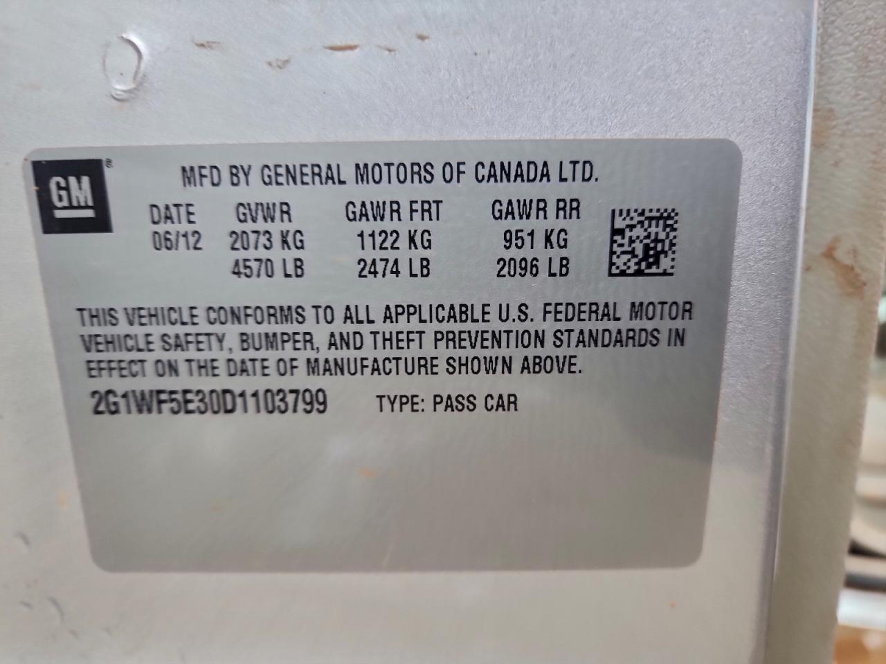 2013 Chevrolet Impala Ls VIN: 2G1WF5E30D1103799 Lot: 94237835